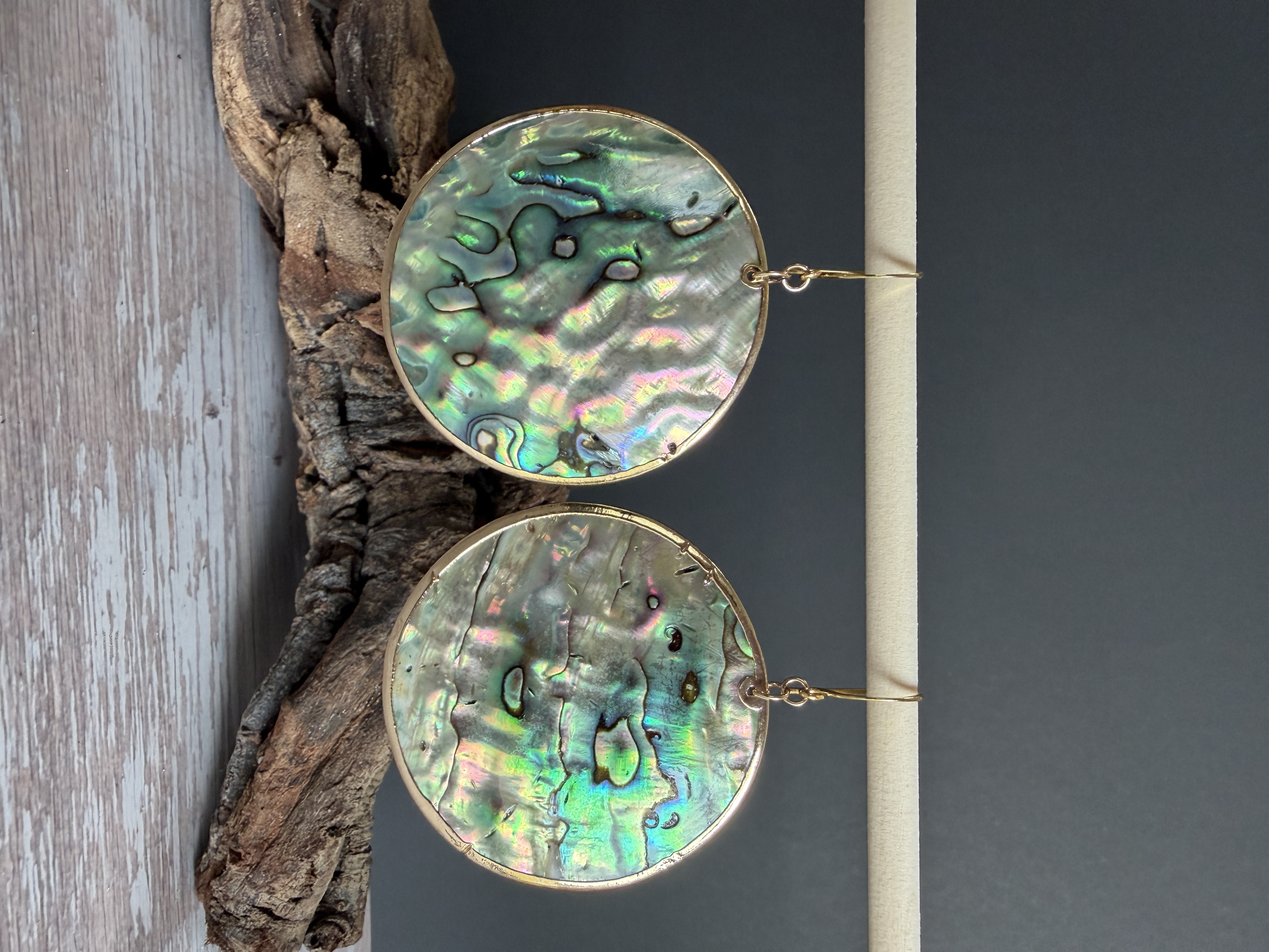 Large Gold Rimmed Abalone Earrings No. 1 image 2