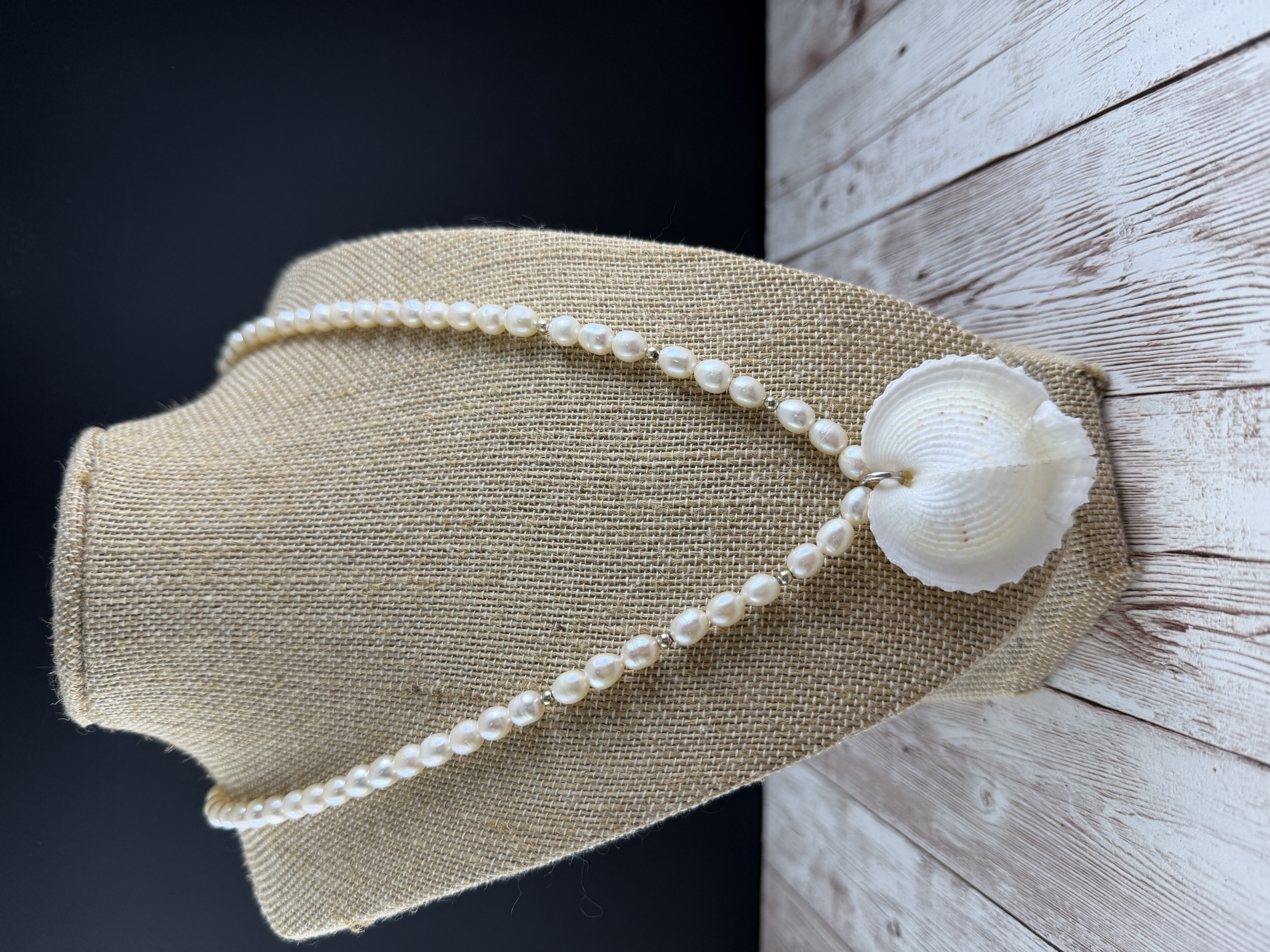 Pearl Necklace with Heart Shell Pendant — Handmade by Geena Dykes at Taylor And Caroline