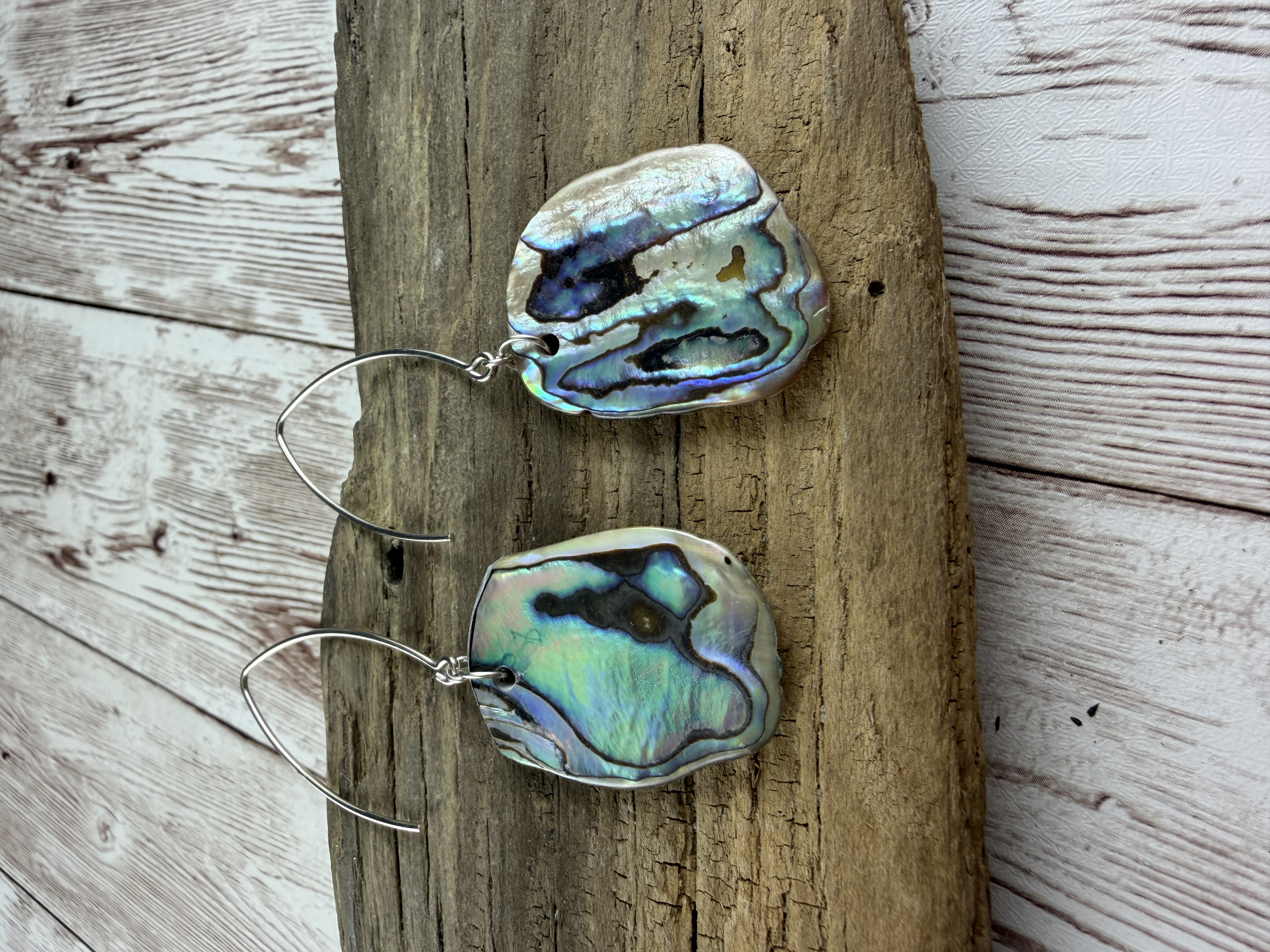 Natural Abalone Shell Dangle Earrings, Sterling Silver image 5