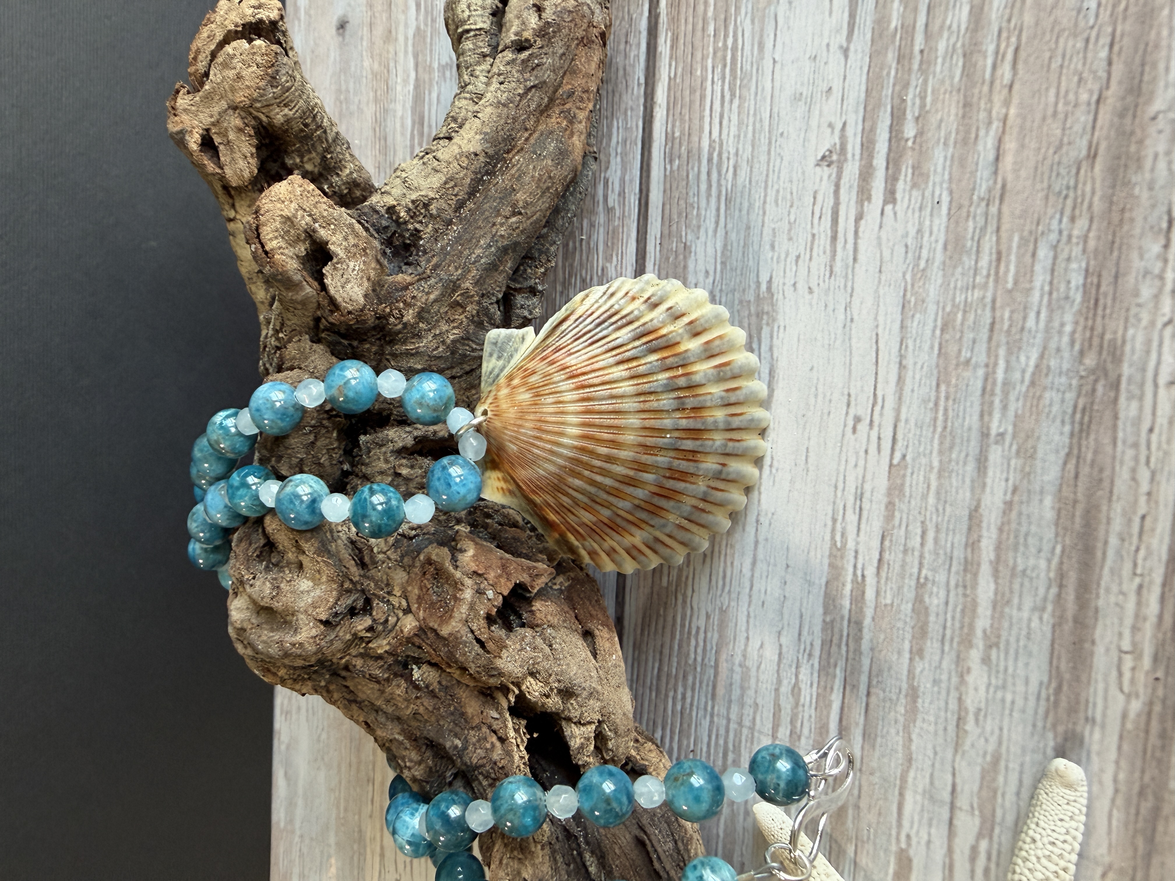 Apatite and Agate Necklace with Shell Pendant image 6