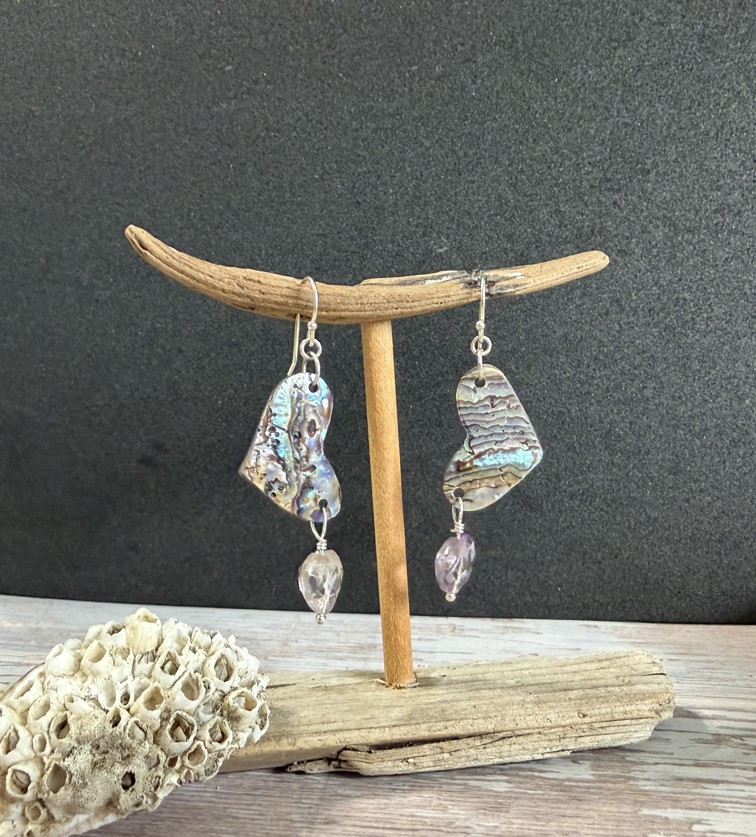Abalone Heart Earrings with Ametrine image 6
