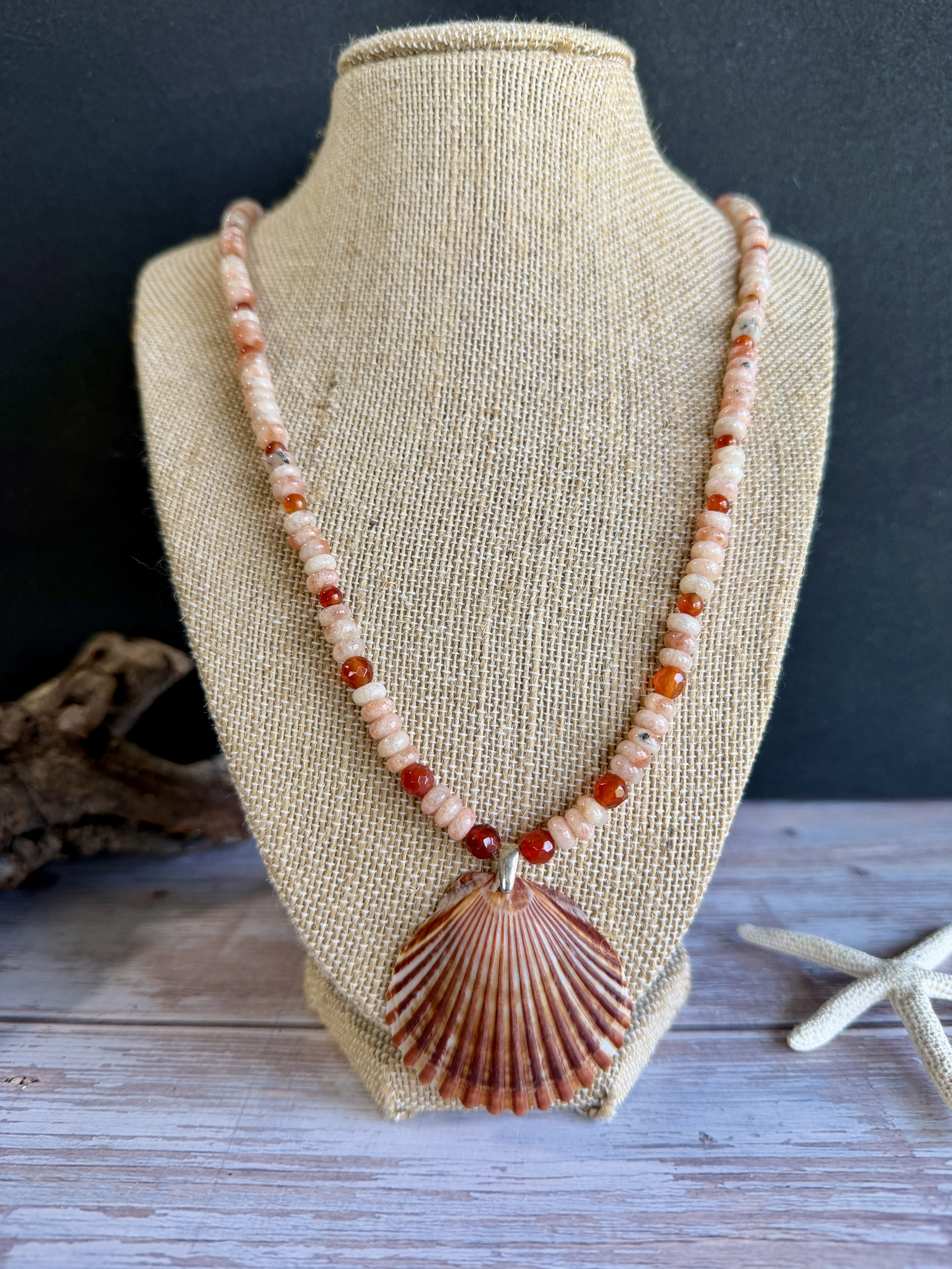 Sunstone and Carnelian Necklace with Shell Pendant image 6
