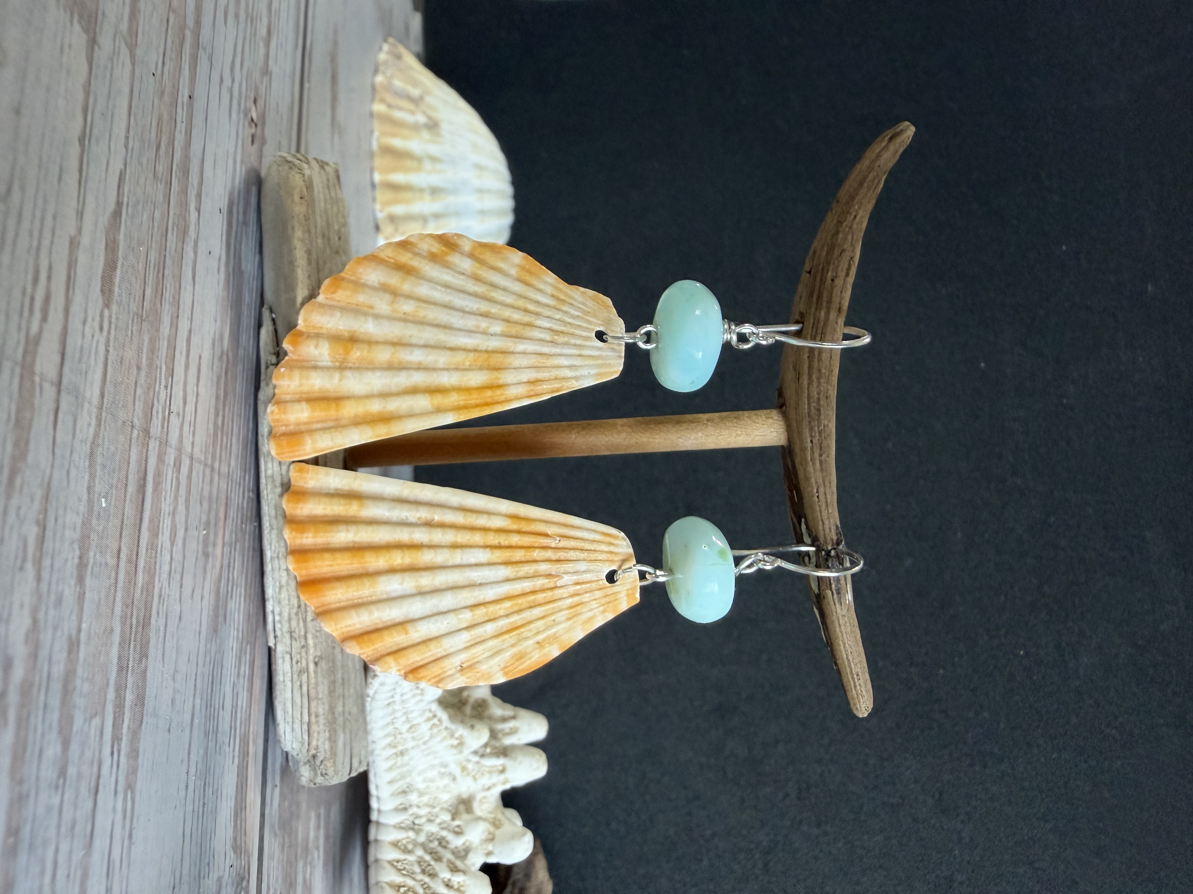 Half Shell Earrings with Peruvian Opal