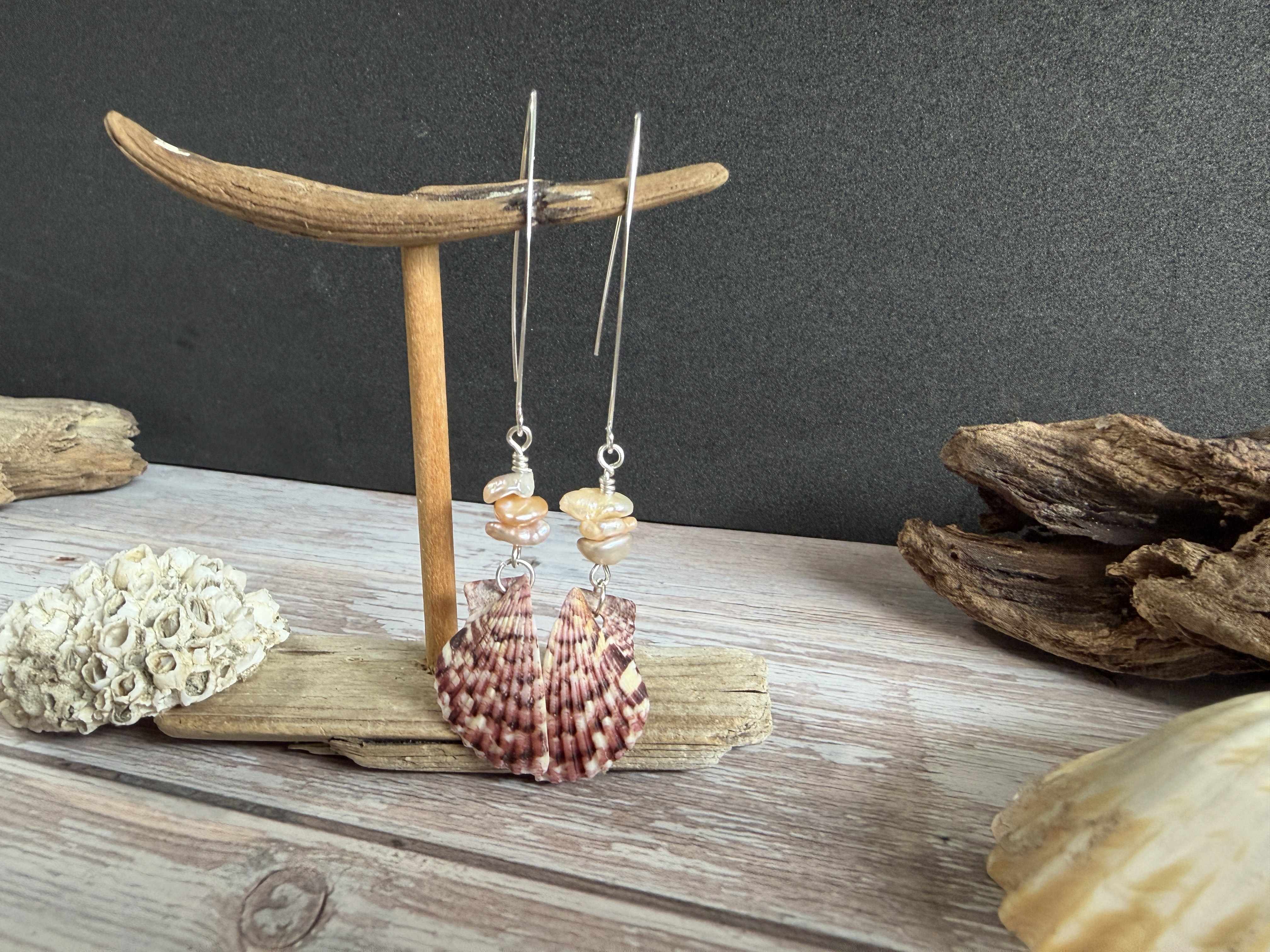 Half Shell Earrings with Heshi Pearls No. 2 — Handmade by Geena Dykes at Taylor And Caroline