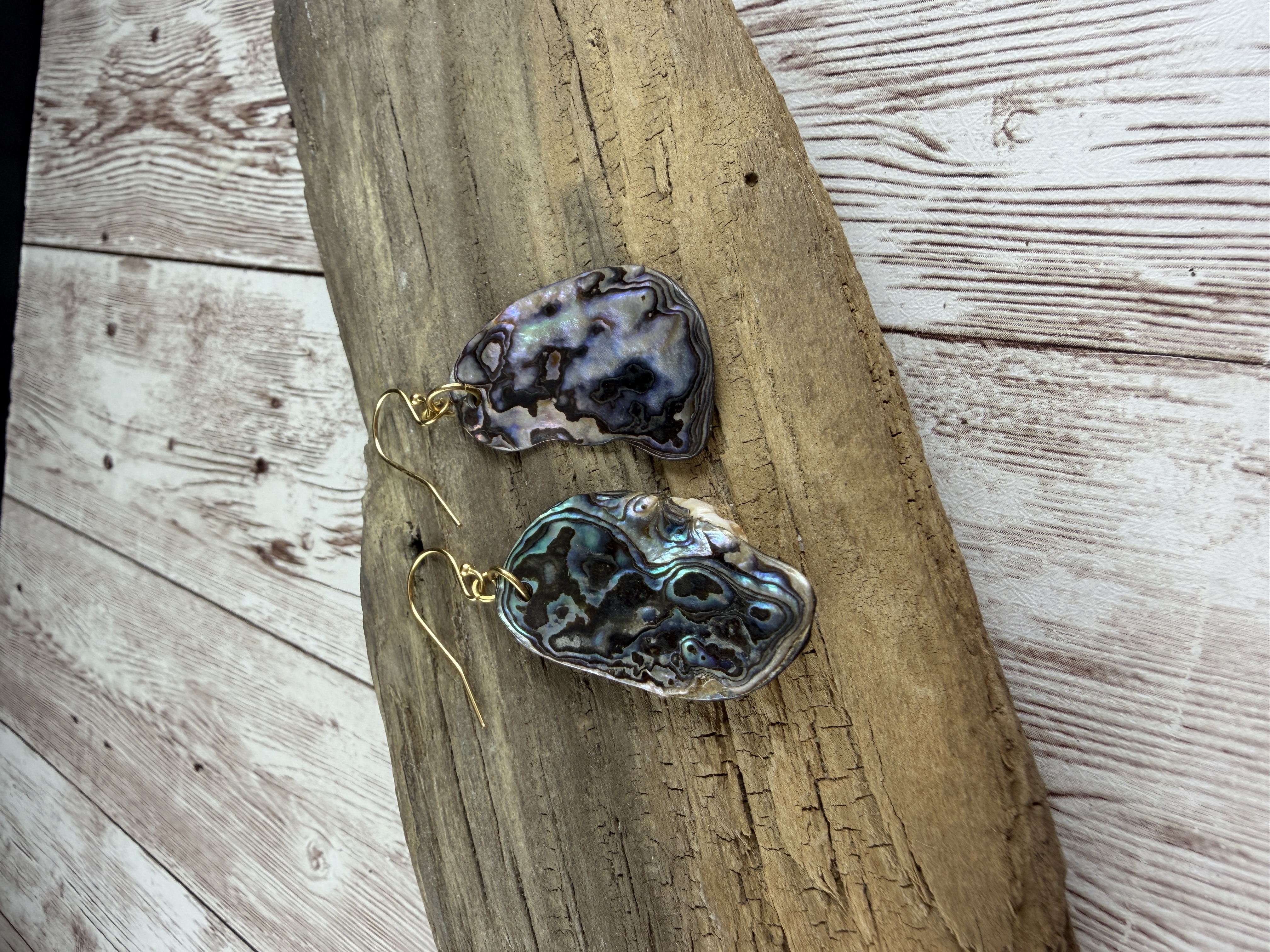 Gold Vermeil Abalone Shell Earrings, Lightweight Natural Paua Jewelry image 3