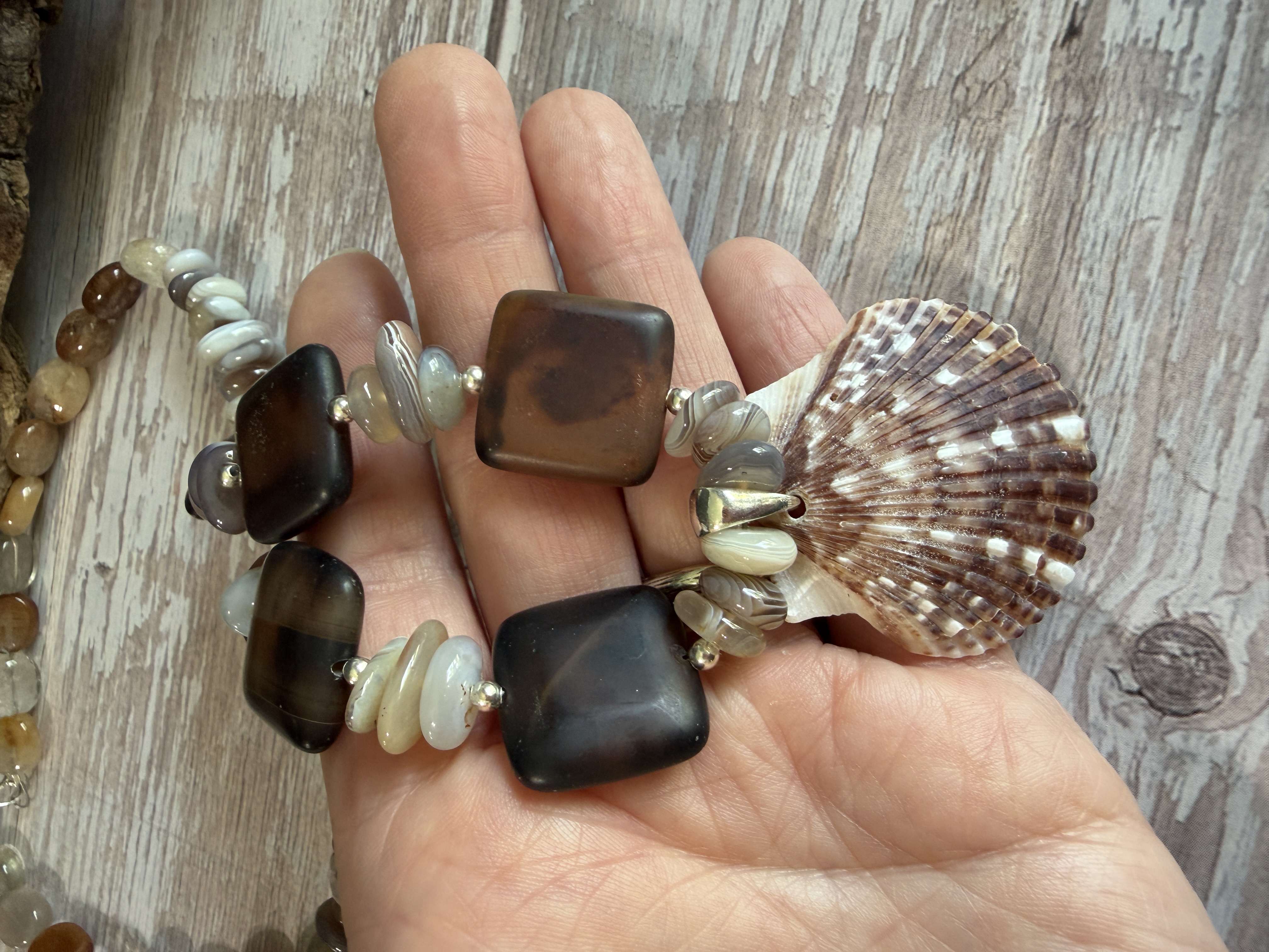 Botswana Agate Necklace with Shell Pendant image 4