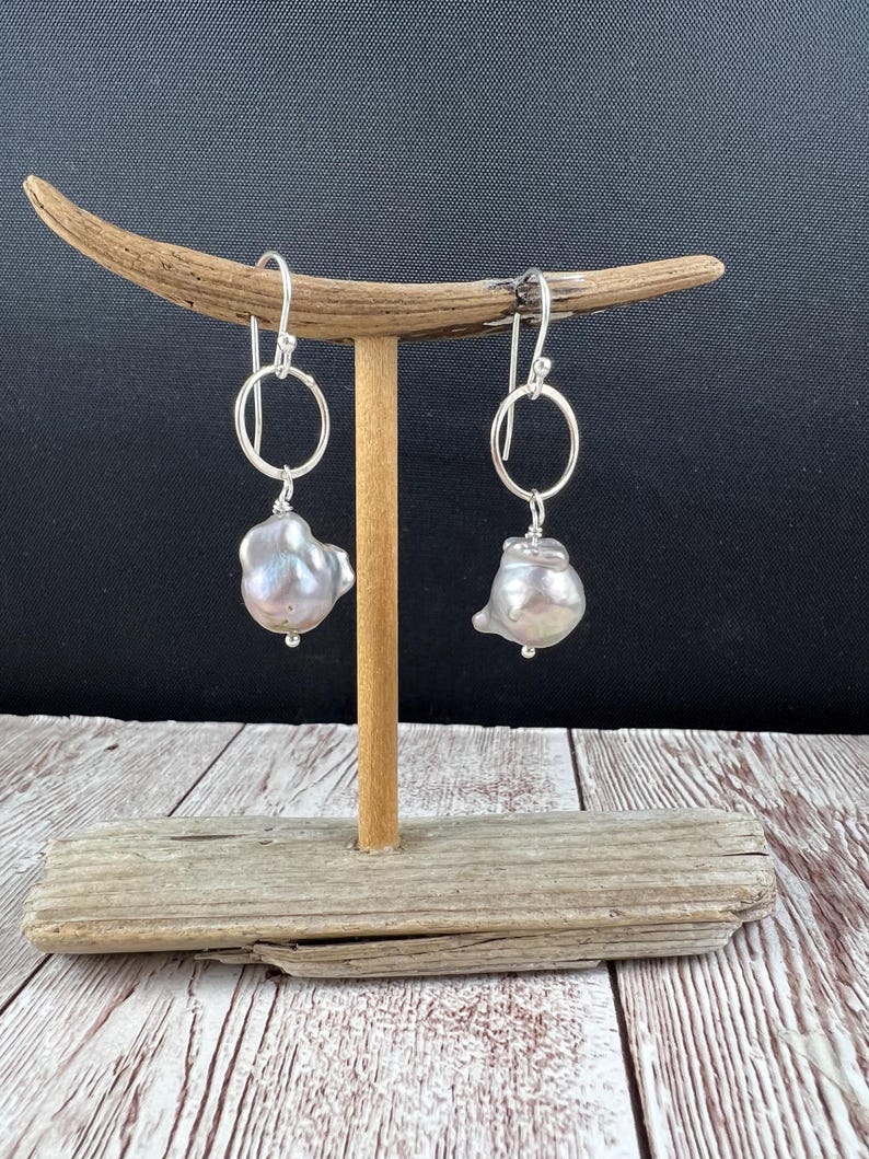 Sterling Silver Baroque Pearl Dangle Earrings, Freshwater Pearls — Handmade by Geena Dykes at Taylor And Caroline