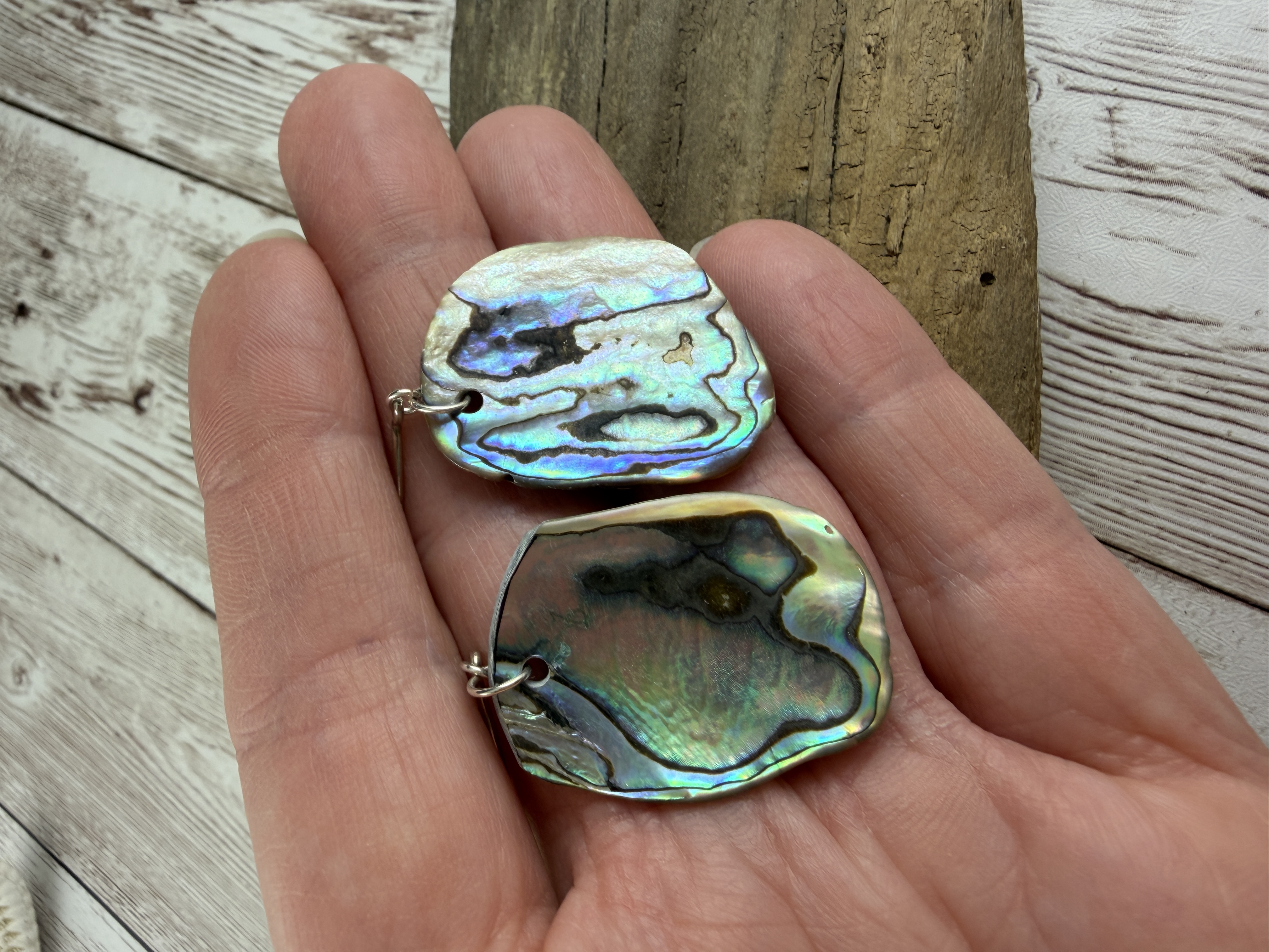 Natural Abalone Shell Dangle Earrings, Sterling Silver image 6