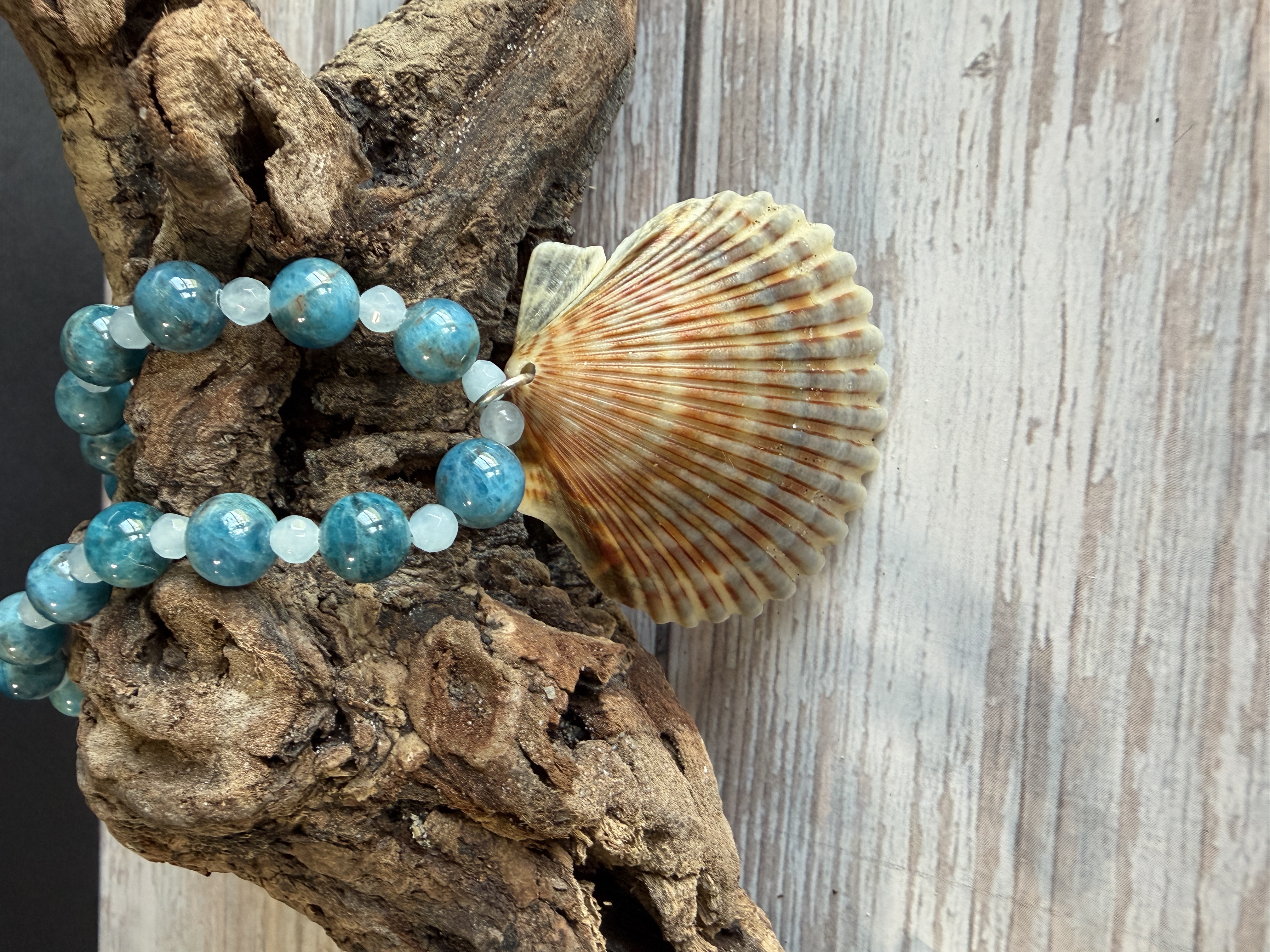 Apatite and Agate Necklace with Shell Pendant image 5