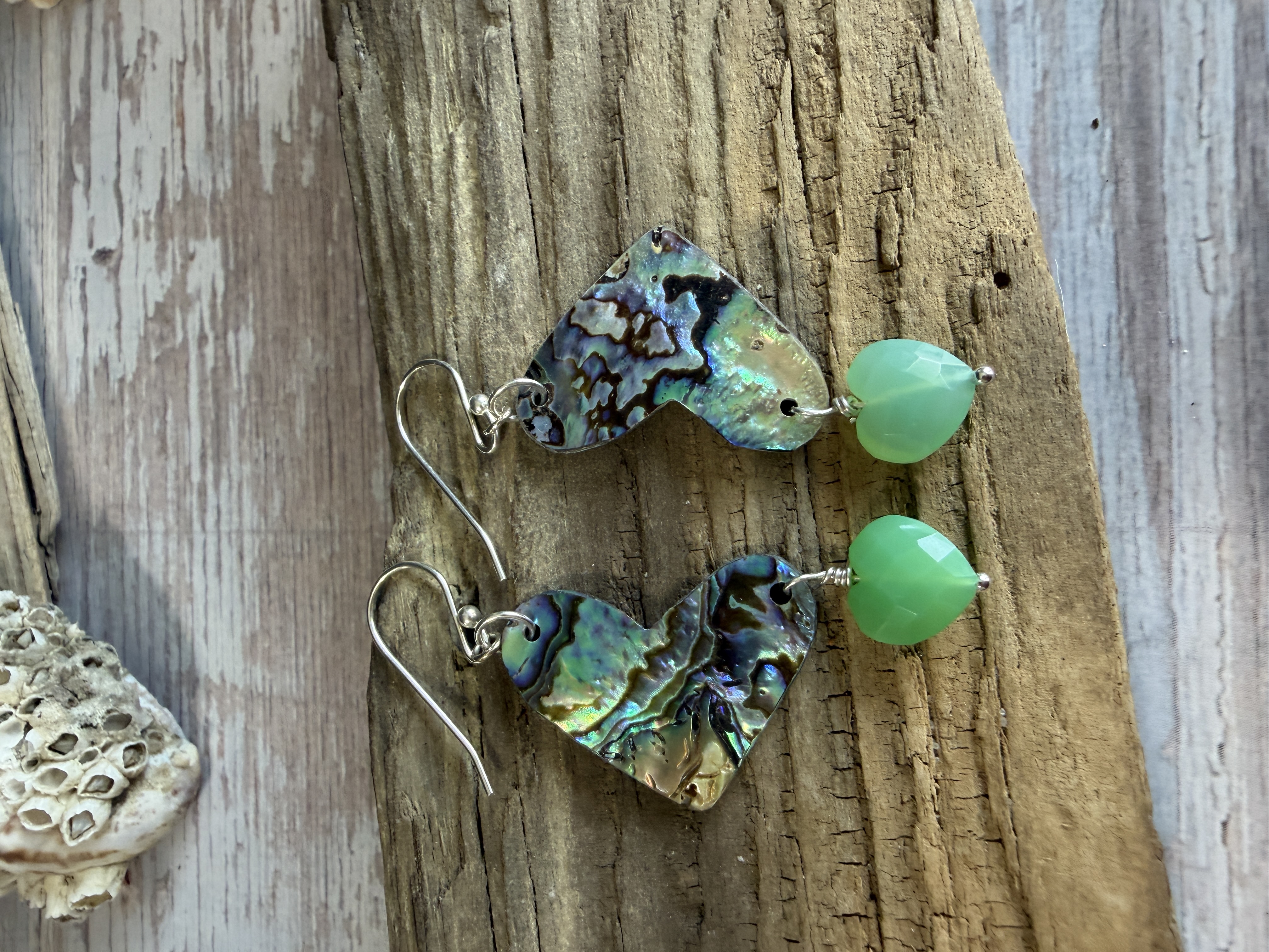 Abalone Heart Earrings with Chrysoprase  image 4