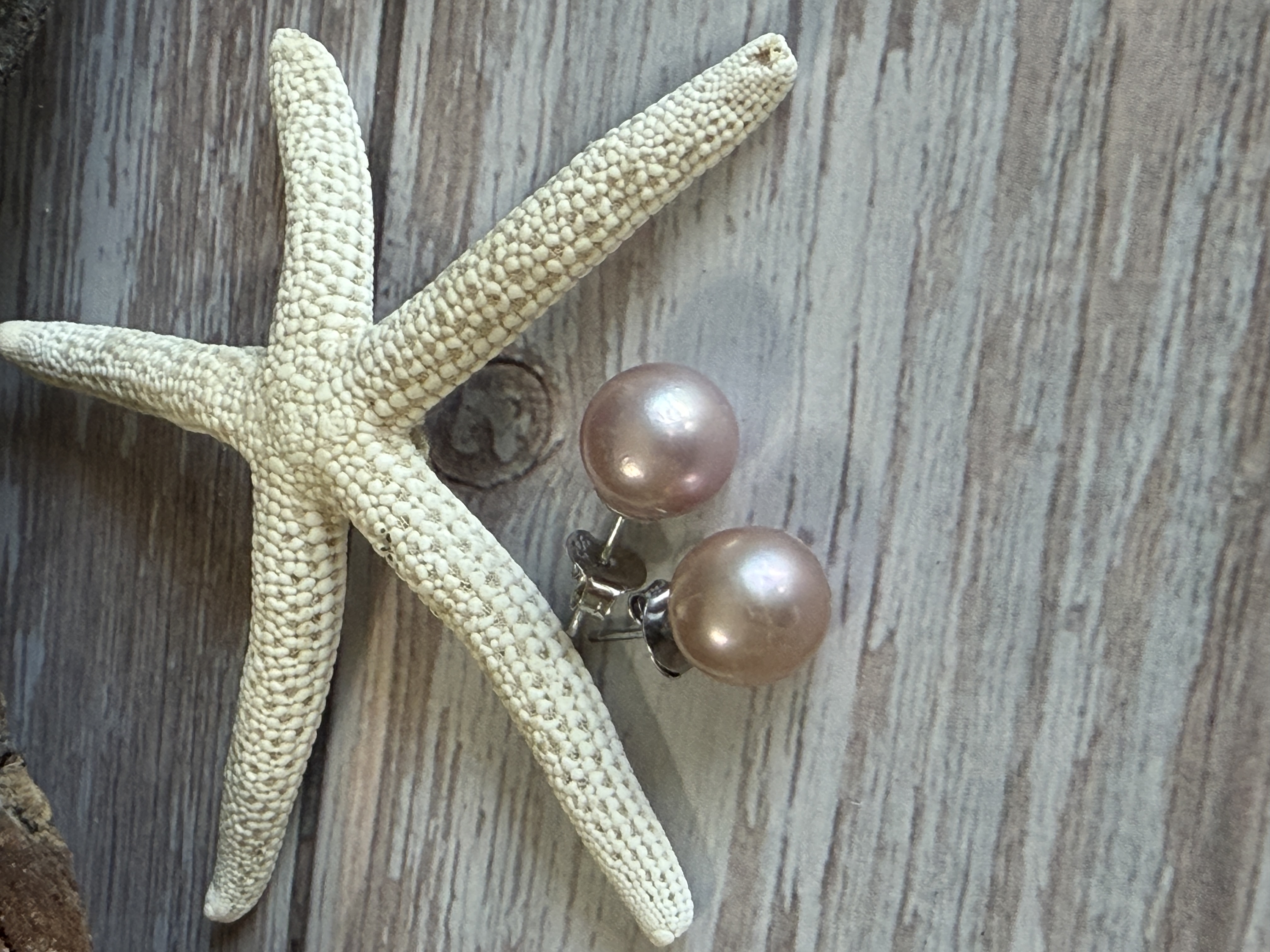 Pink Freshwater Pearl Stud Earrings, Sterling Silver Posts image 2