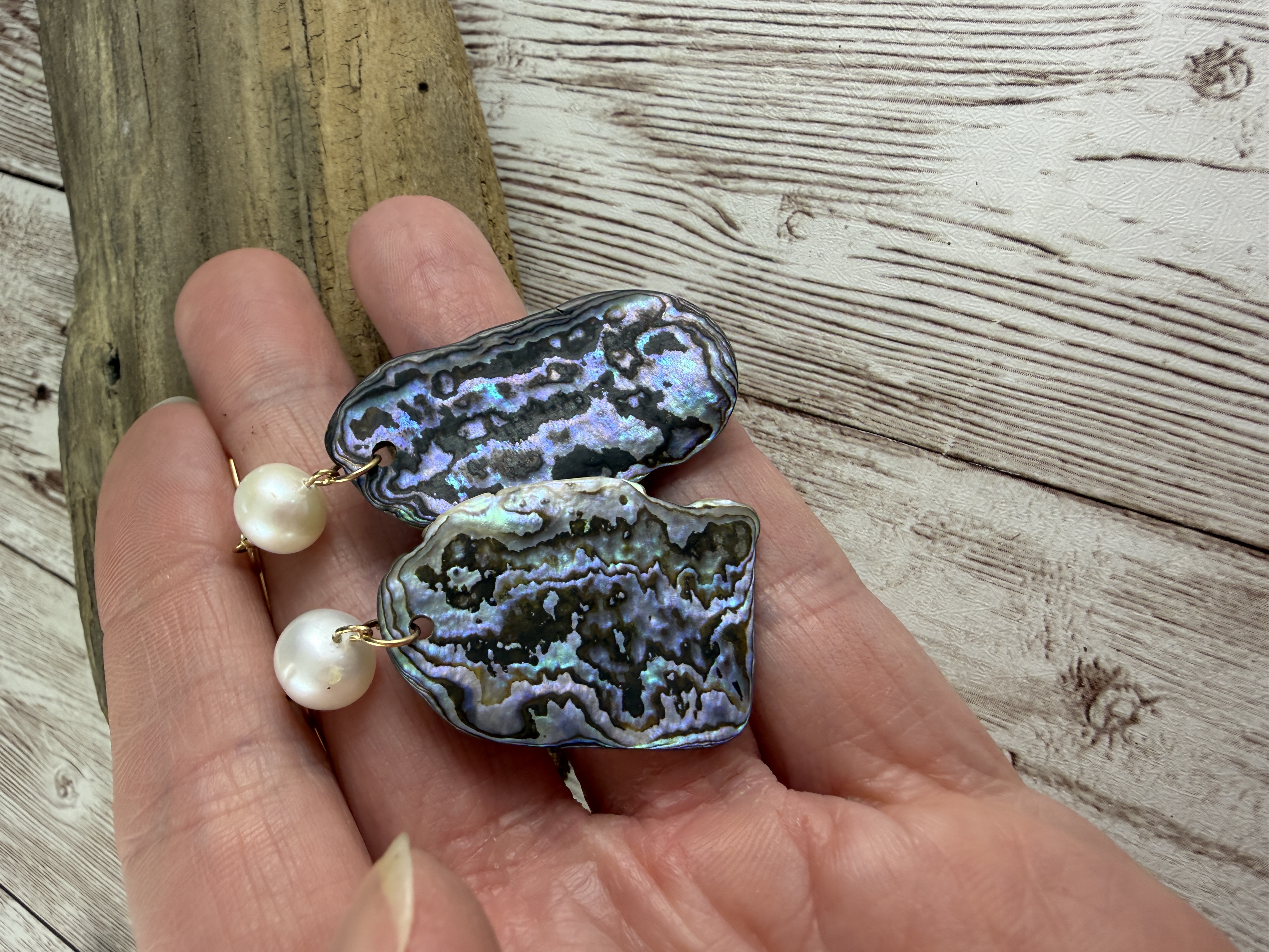 Abalone & Pearl Dangle Earrings: Gold Vermeil, Naturally Shaped Shell image 5