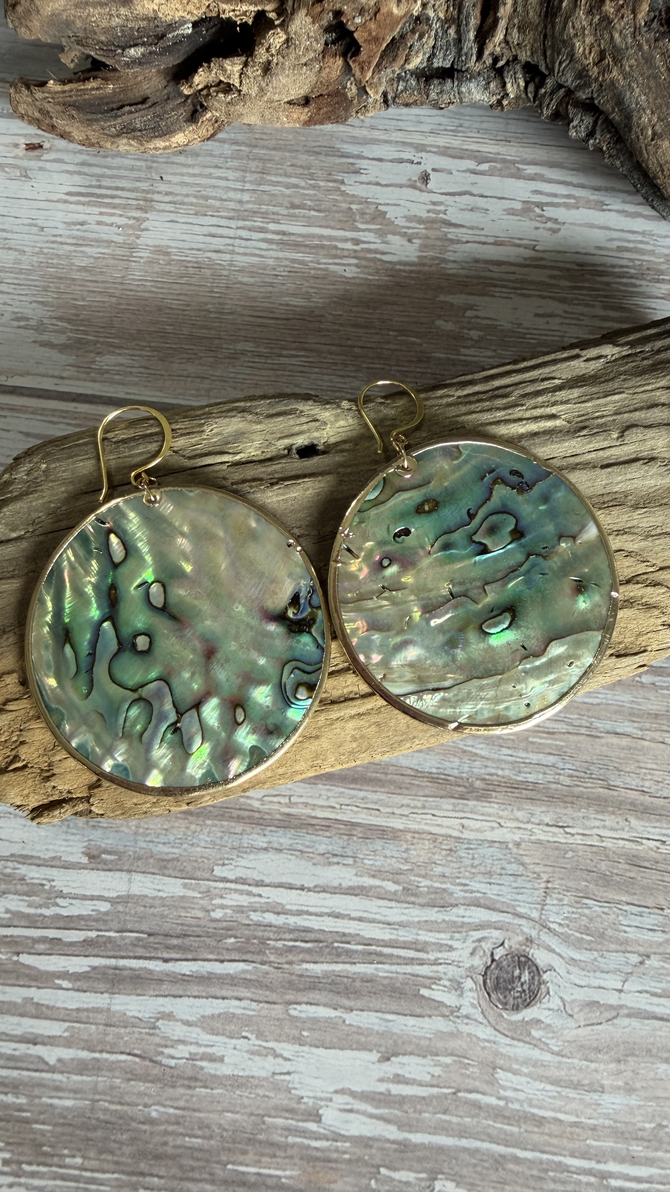 Large Gold Rimmed Abalone Earrings No. 1 image 5