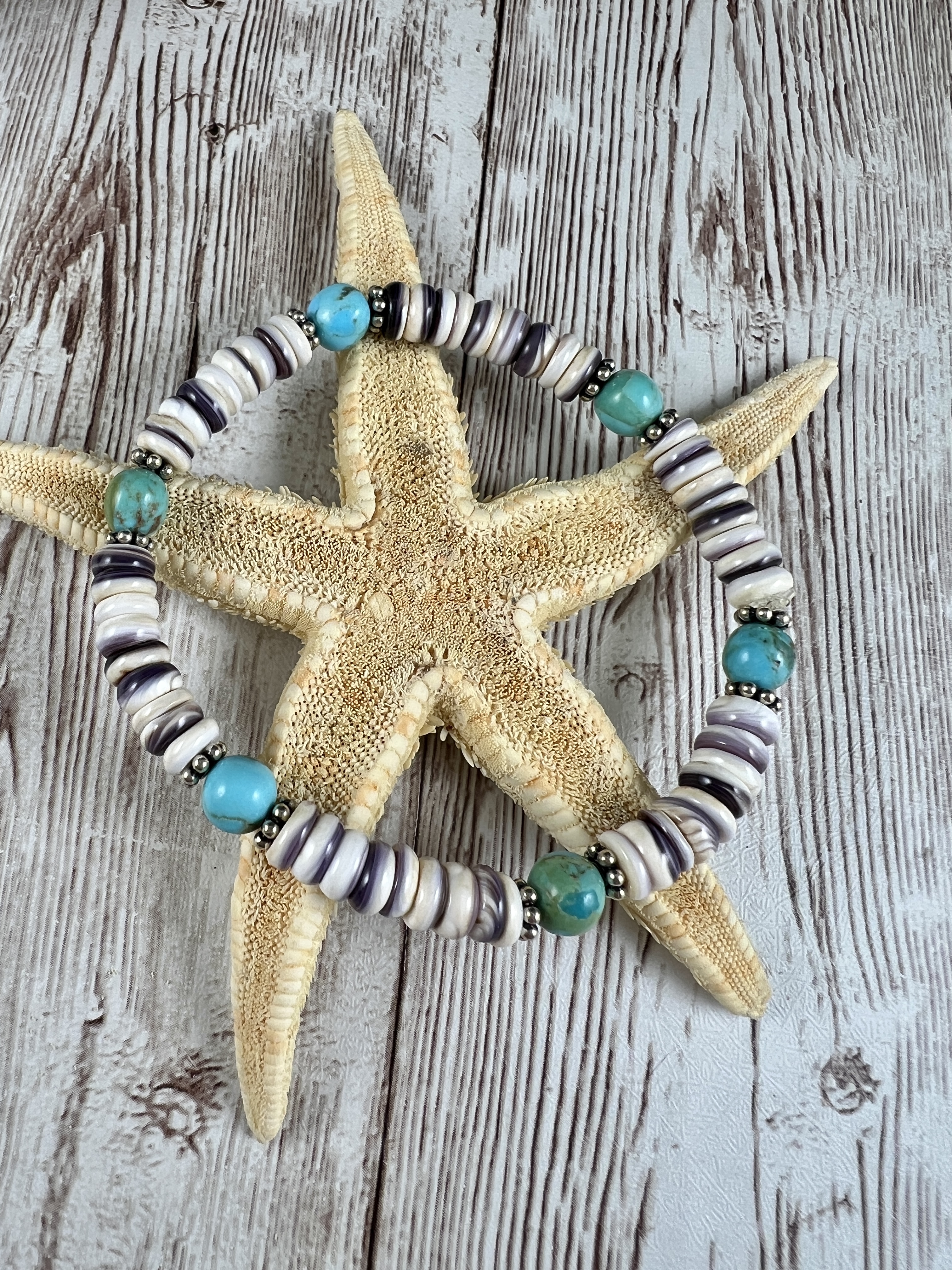 Wampum Stretch Bracelet: Kingman Turquoise & Sterling Silver