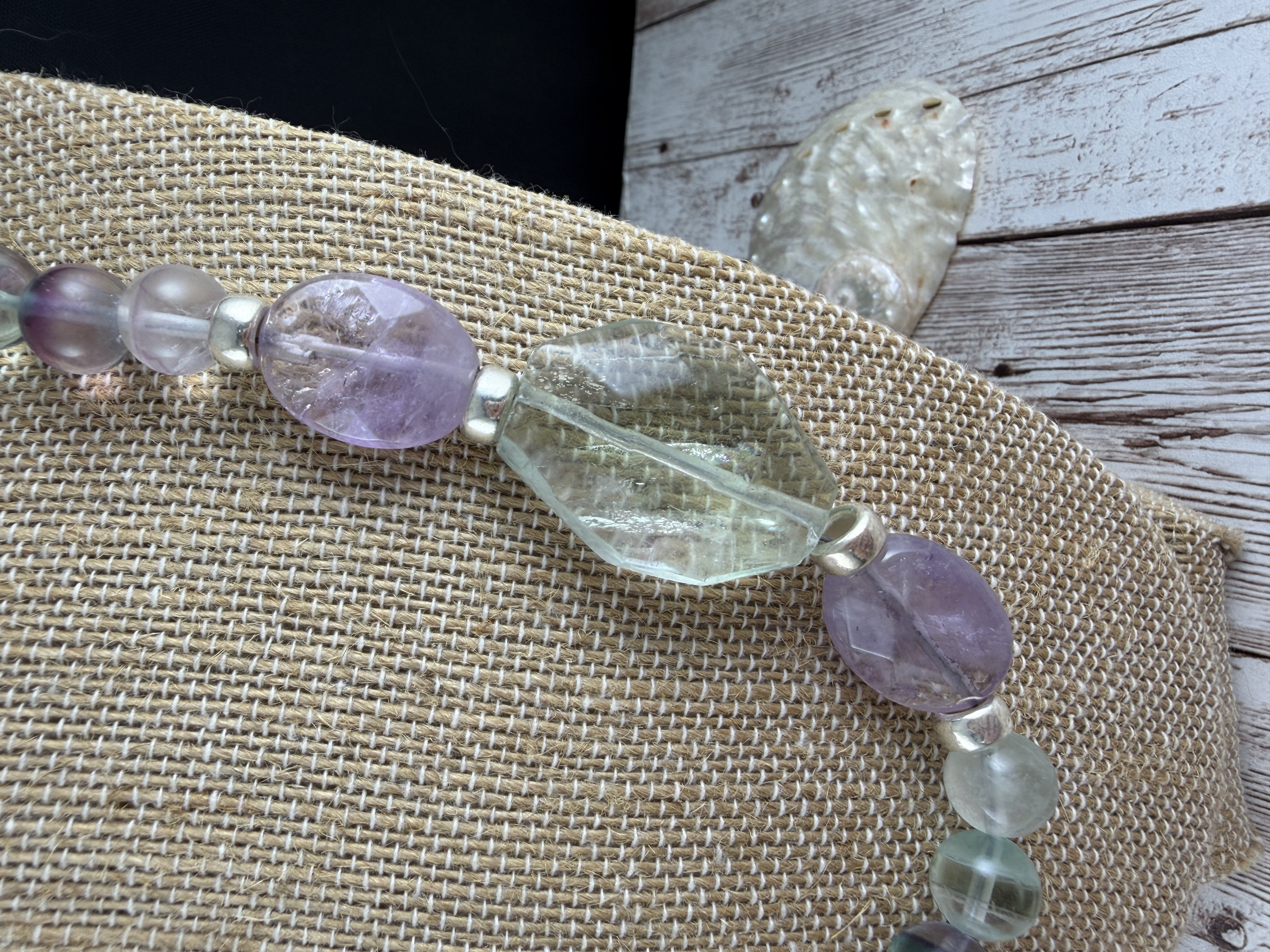 Rainbow Fluorite Beaded Necklace, Sterling Silver, Multi-Color Pastel image 4