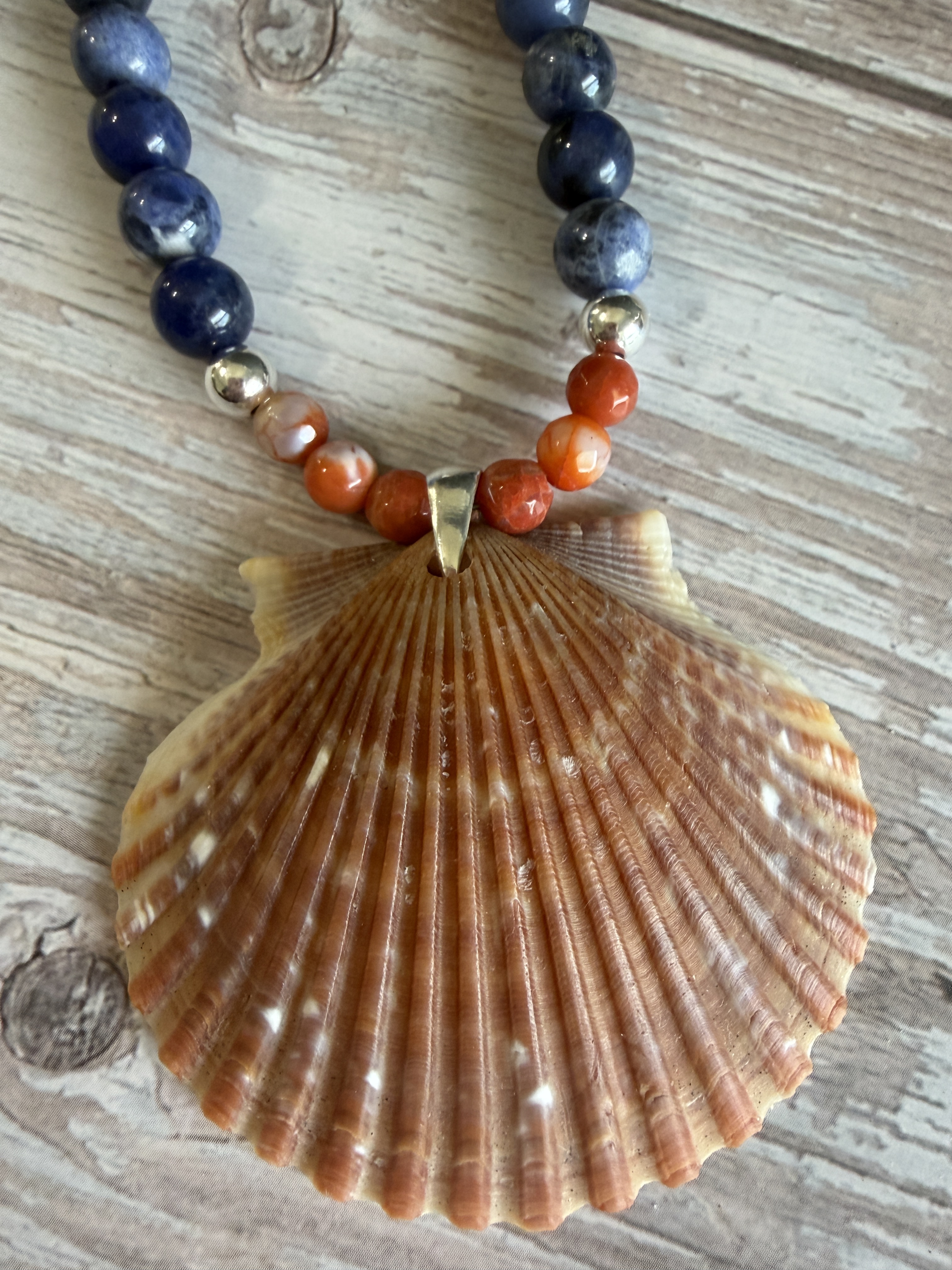 Sodalite and Carnelian Necklace with Shell Pendant image 6