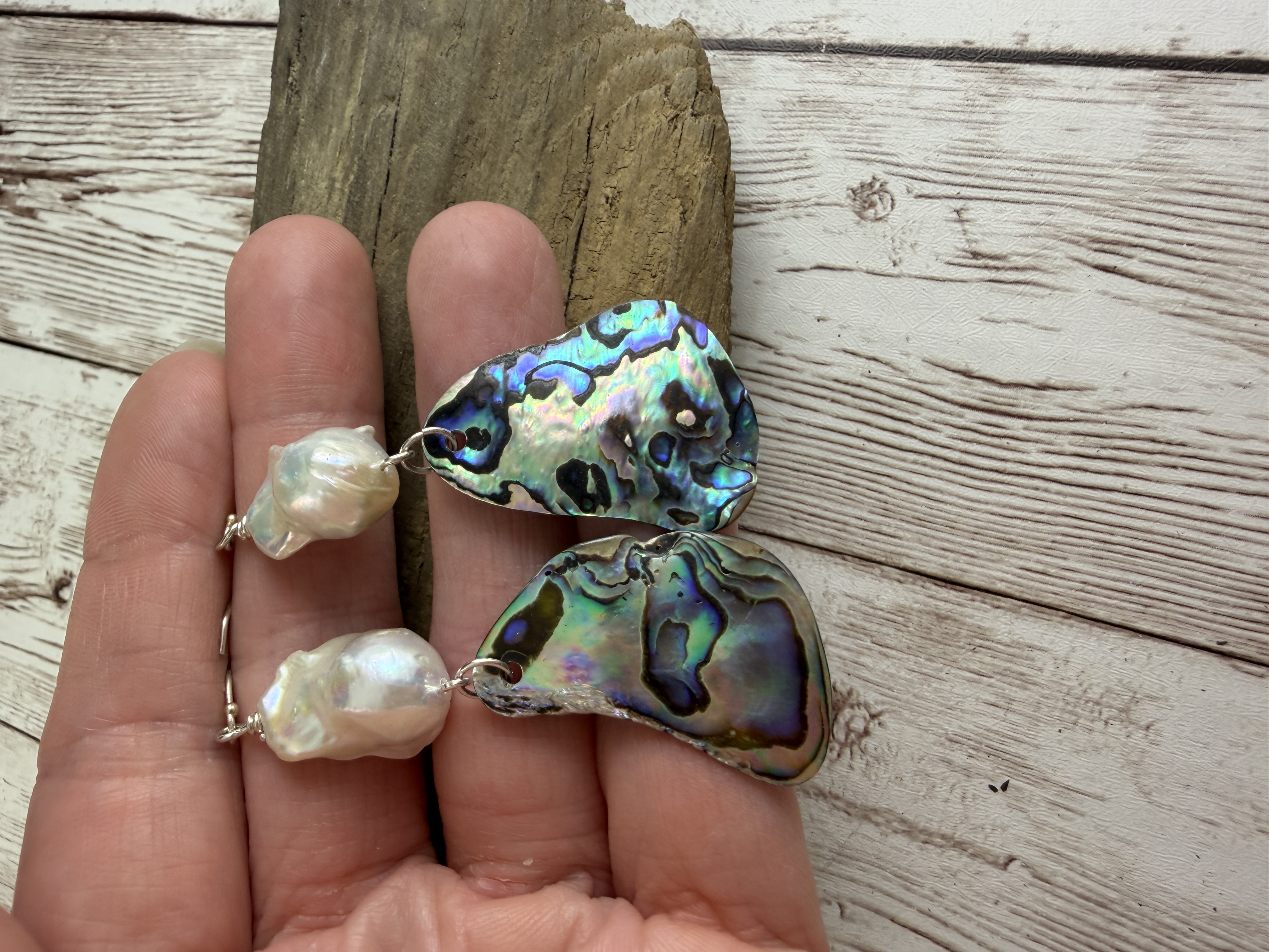 Abalone and Baroque Pearl Dangle Earrings  image 5