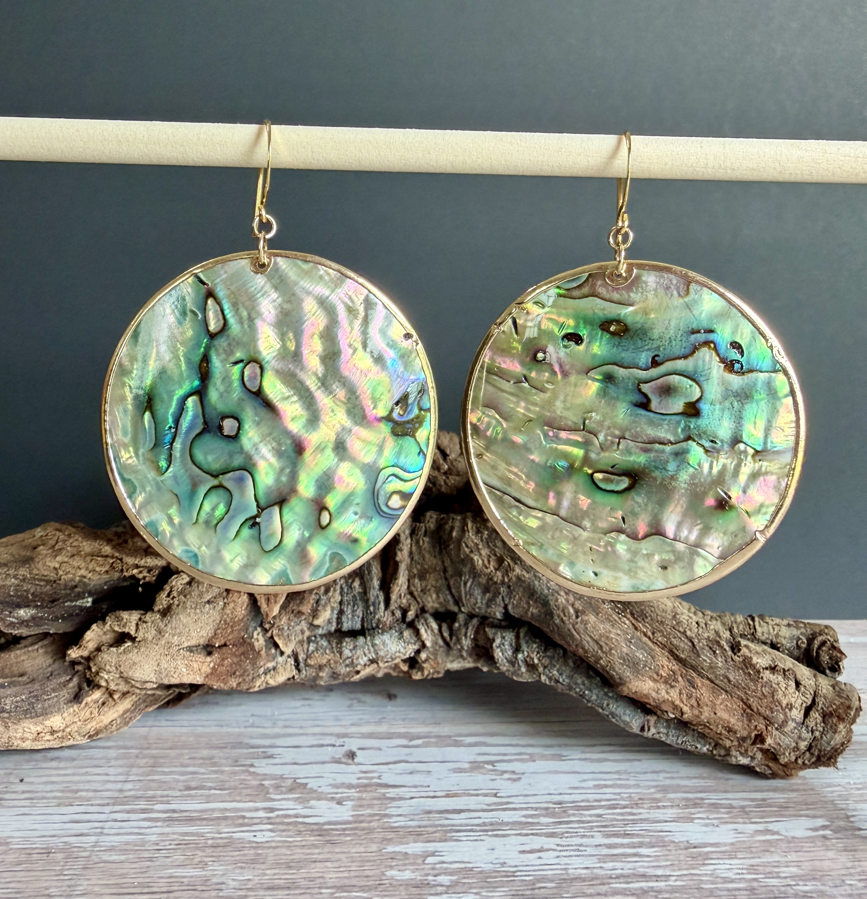 Large Gold Rimmed Abalone Earrings No. 1 image 3