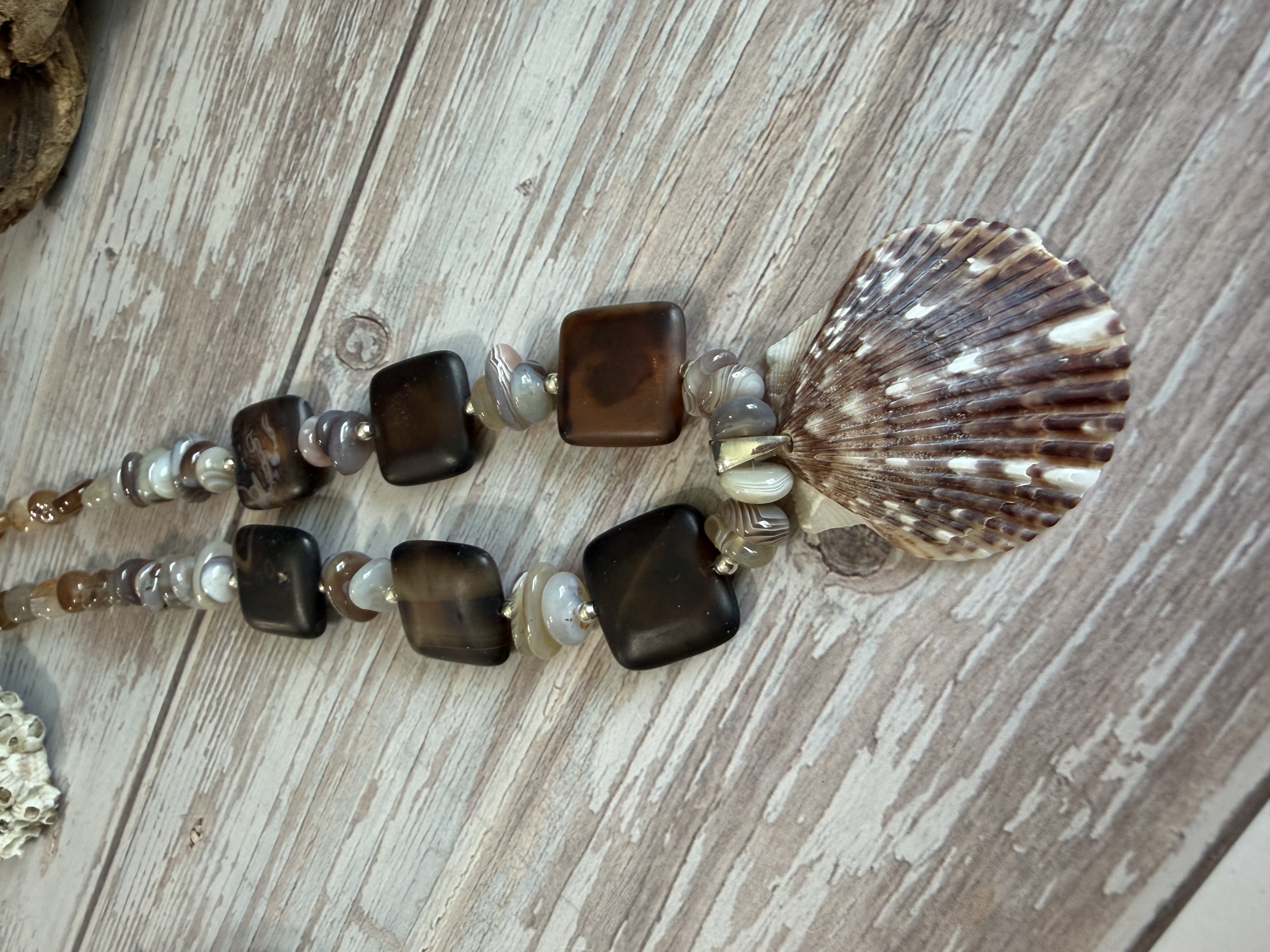 Botswana Agate Necklace with Shell Pendant image 3