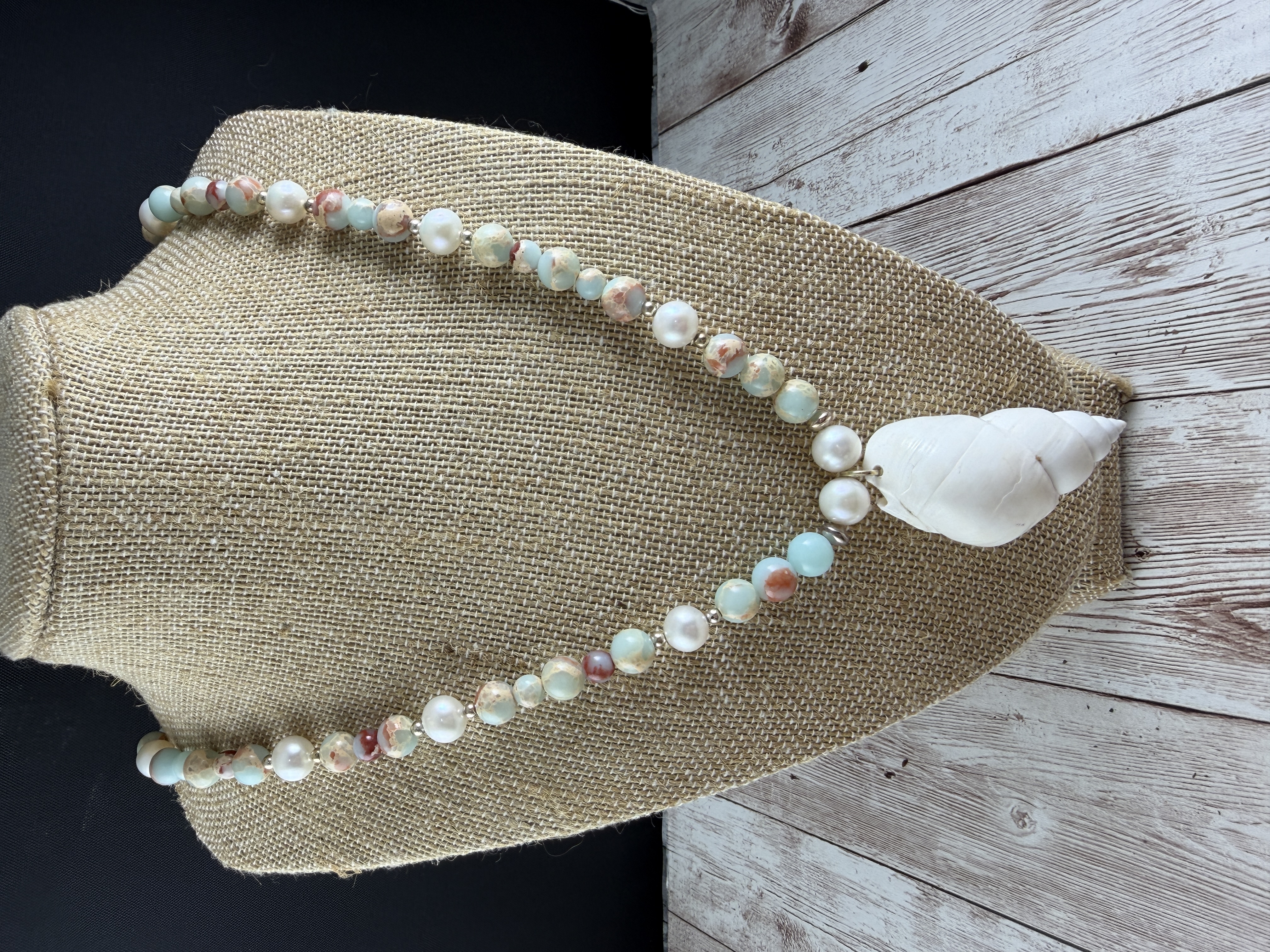 Aqua Terra Jasper and Pearl Necklace with Shell Pendant image 5