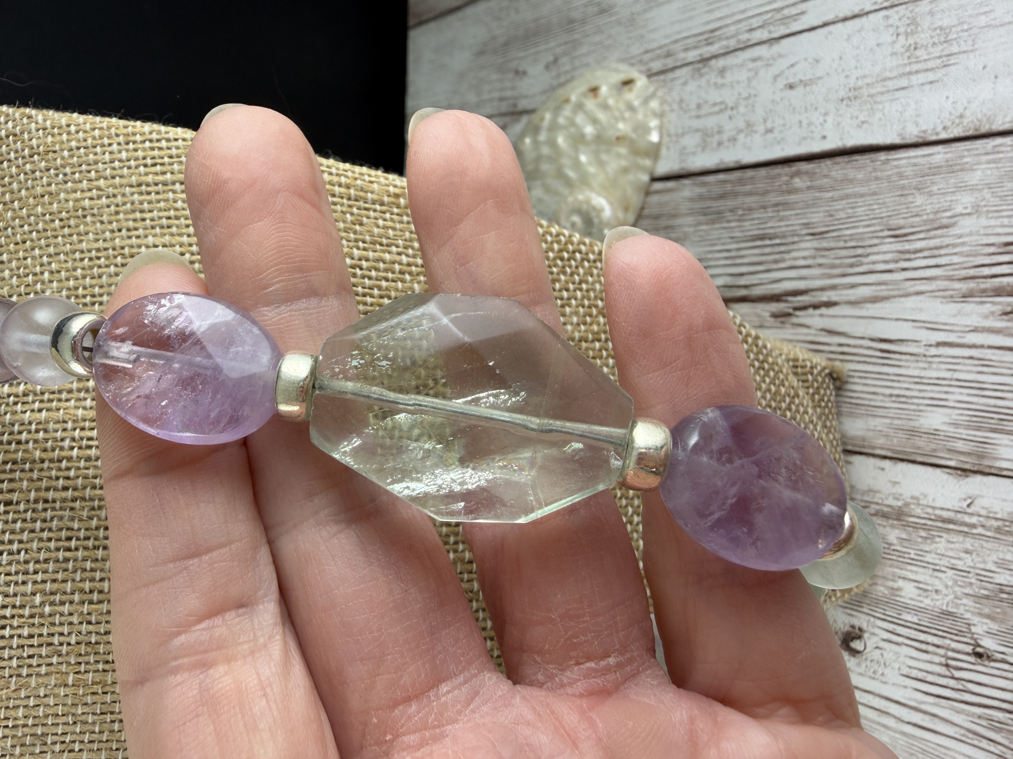 Rainbow Fluorite Beaded Necklace, Sterling Silver, Multi-Color Pastel image 5