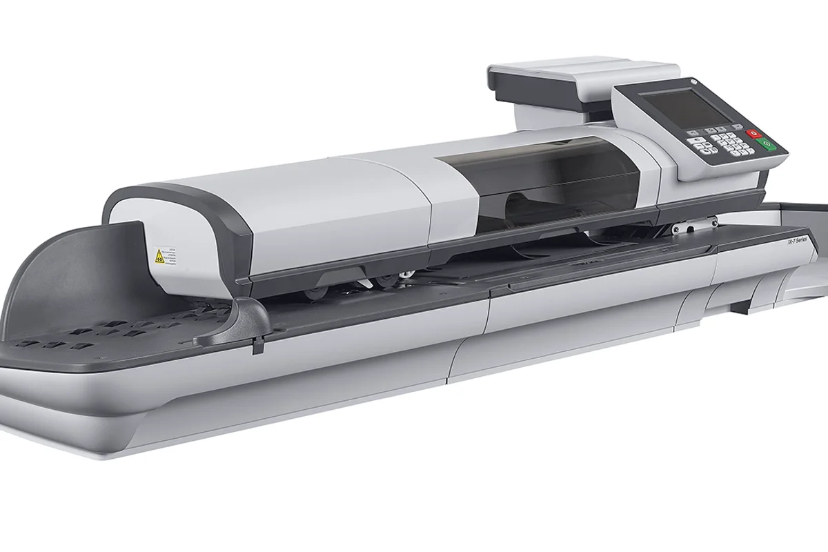 Quadient iX-7 enterprise mailing system with 70-pound scale and 140 letters per minute processing for large corporations and high-volume mail centers