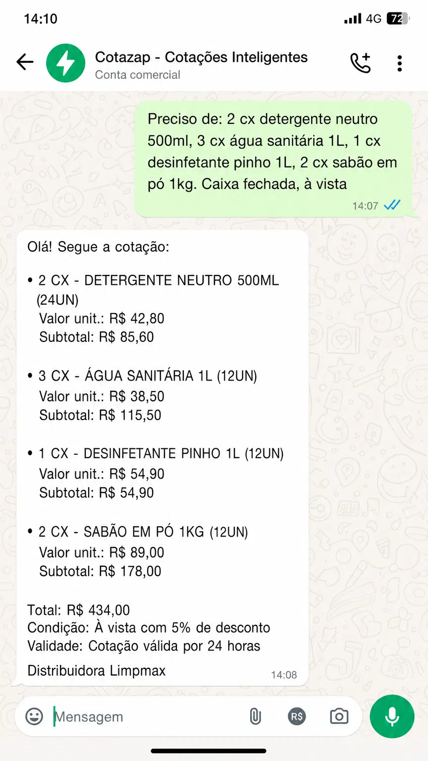 Limpmax — cotação de produtos de limpeza caixa fechada
