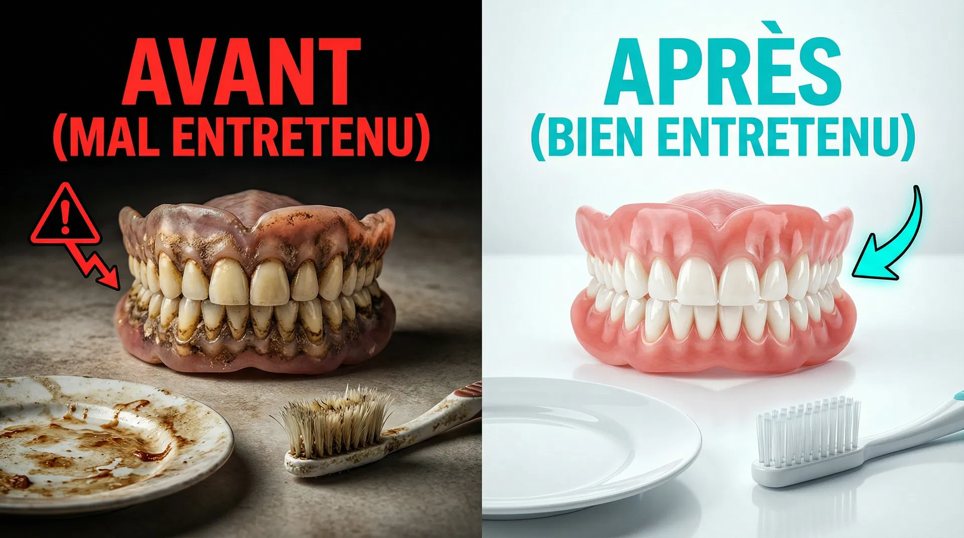 Comparaison prothèse mal entretenue vs bien entretenue