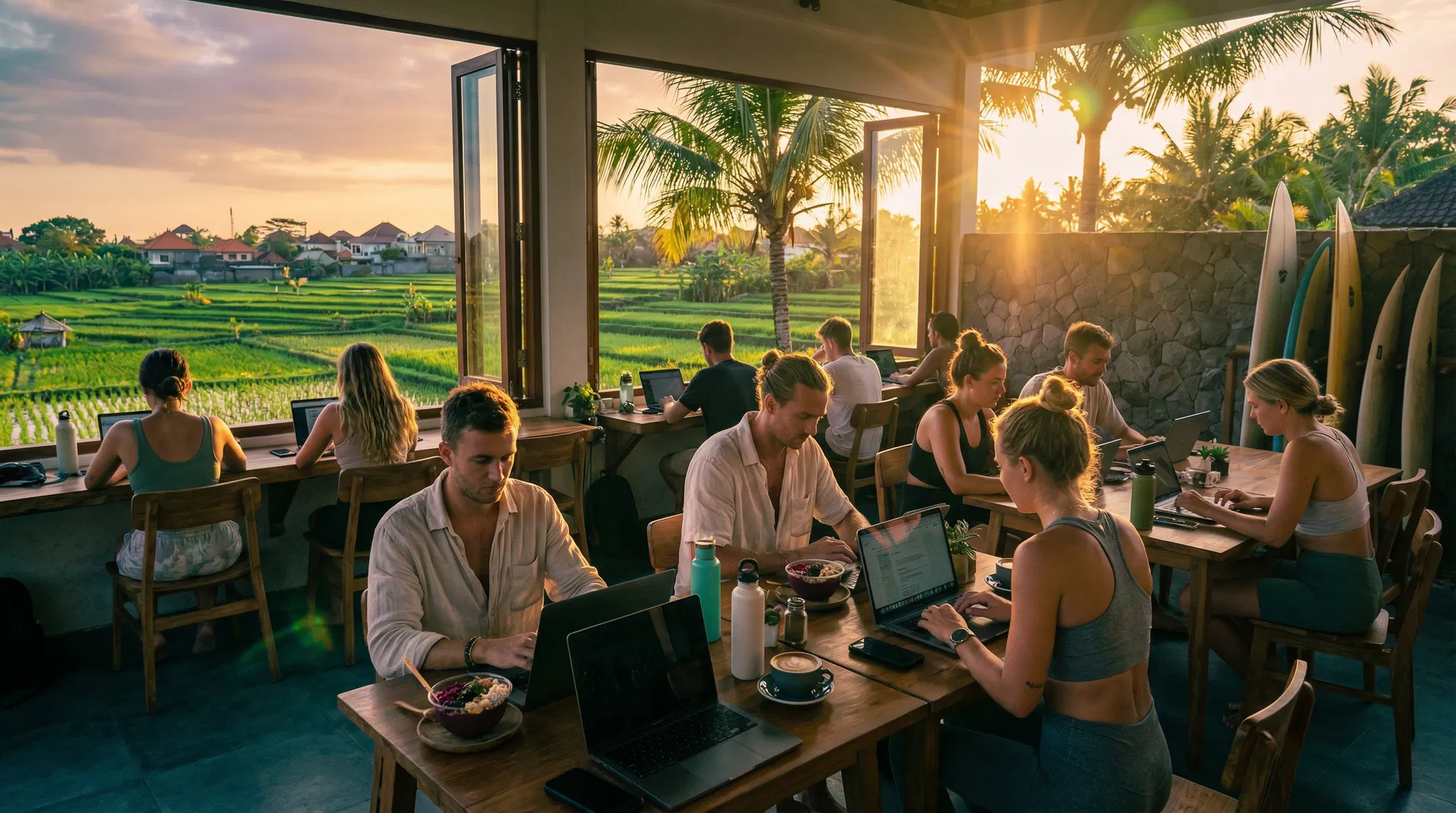 Canggu, Bali — entrepreneurs working in a tropical co-working space