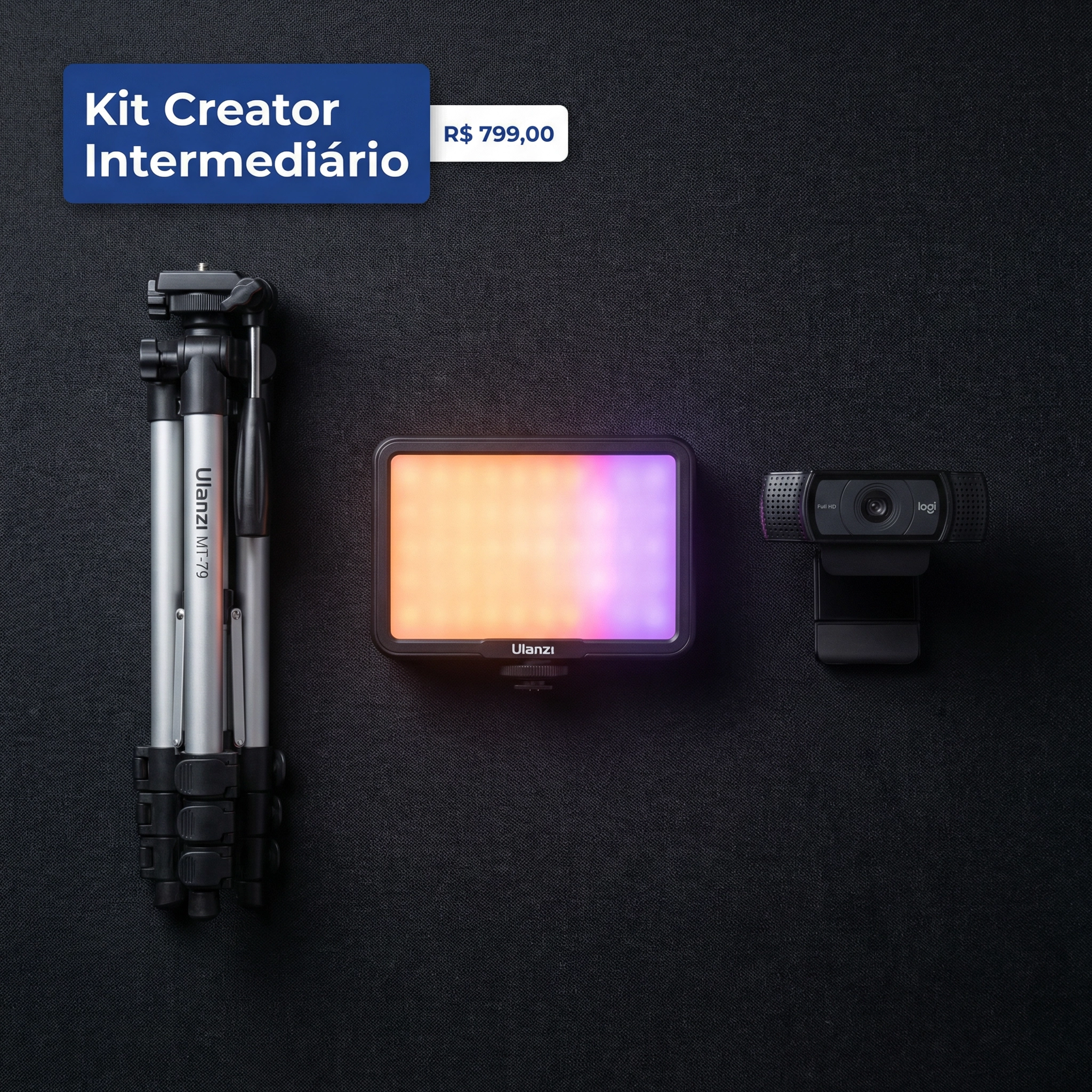 Kit Creator Intermediário — Tripé + Luz + Webcam