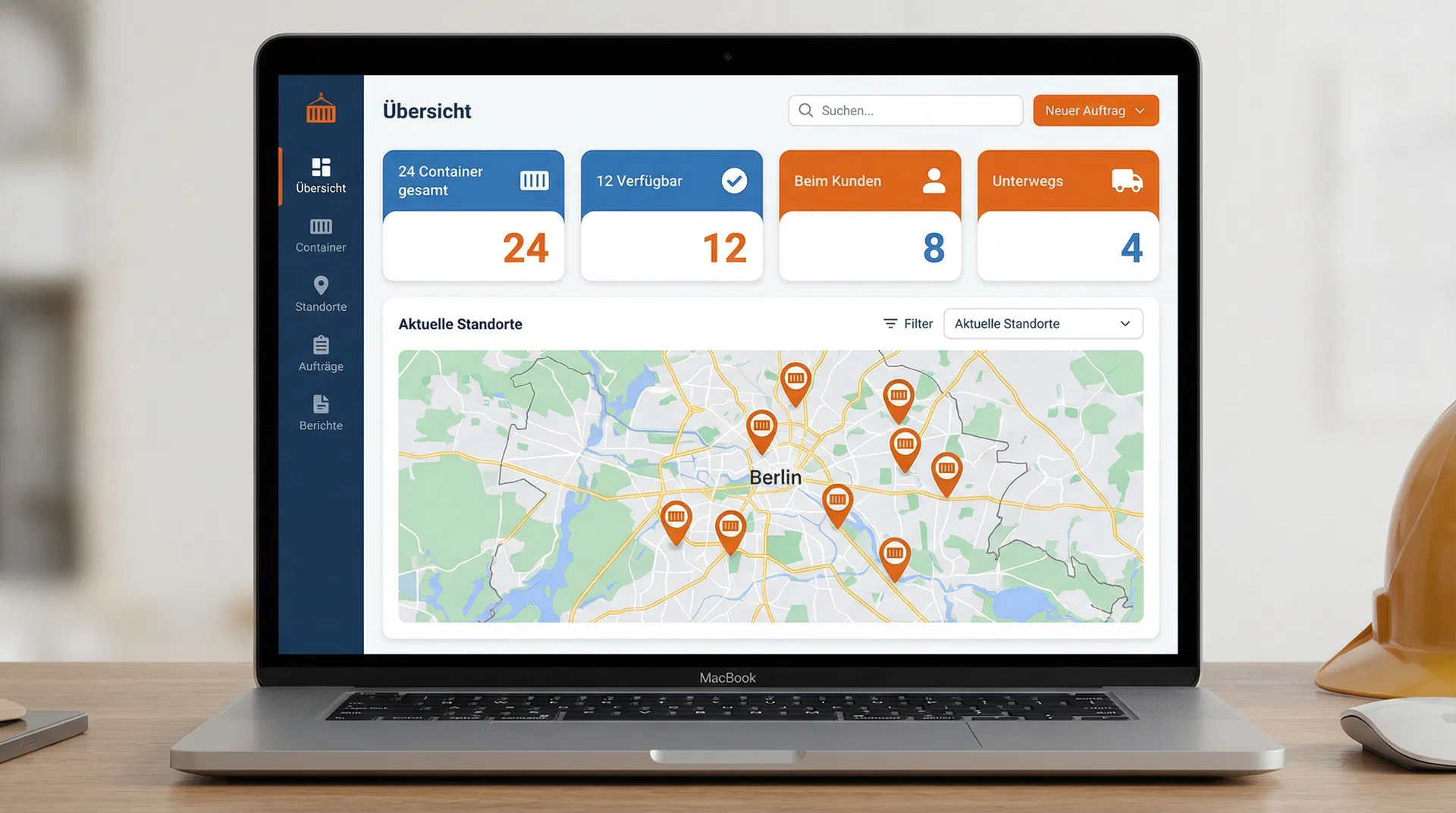 PUNO Container-Verwaltung App Mockup