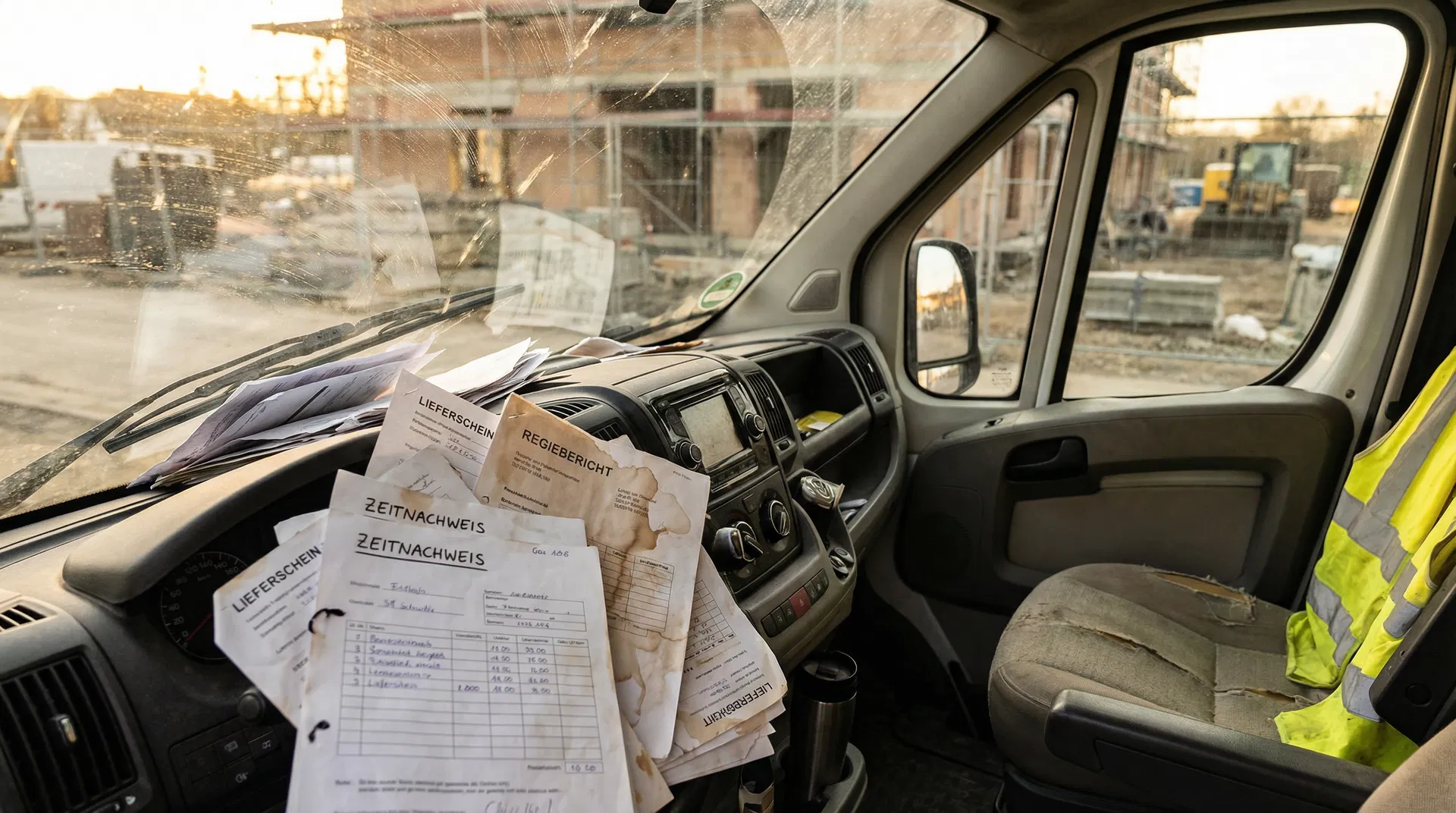 Papierchaos im Transporter – Regieberichte, Zeitnachweise und Lieferscheine auf der Konsole