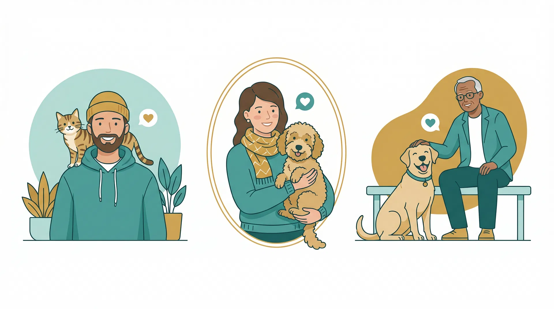 Happy pet owners with their emotional support animals