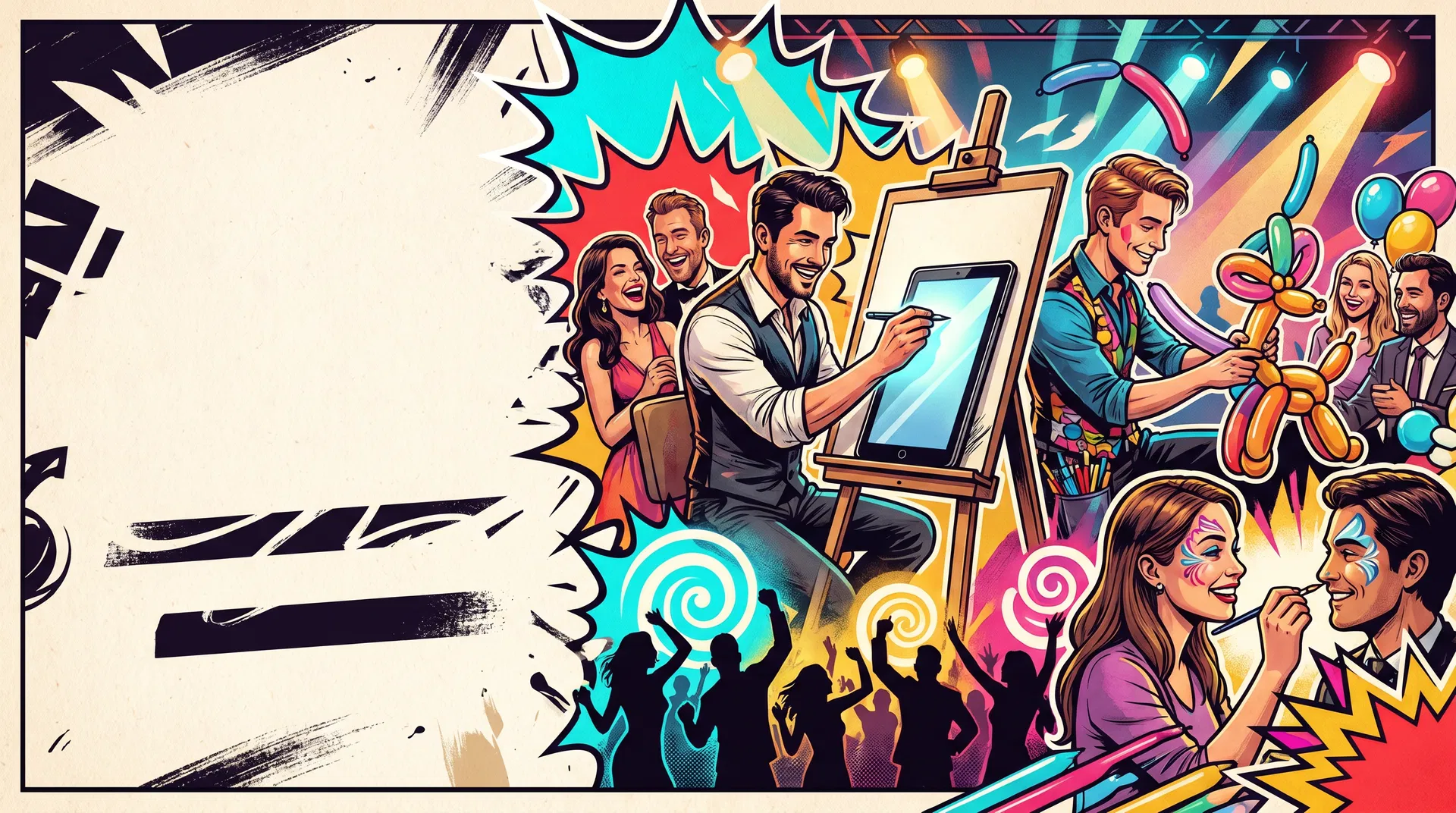 Illustrated live event entertainment scene