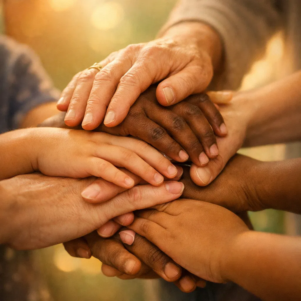 Mãos unidas em conexão