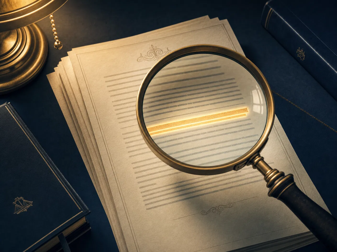 Magnifying glass over legal documents