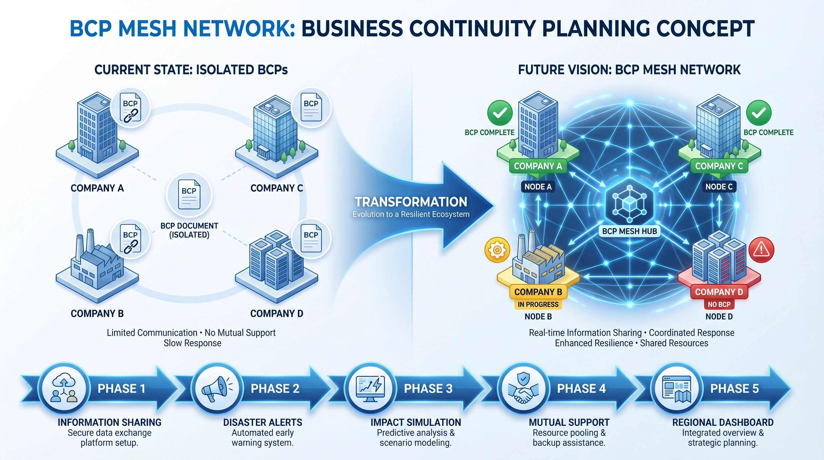 BCP Mesh Network concept: from isolated BCPs to interconnected network