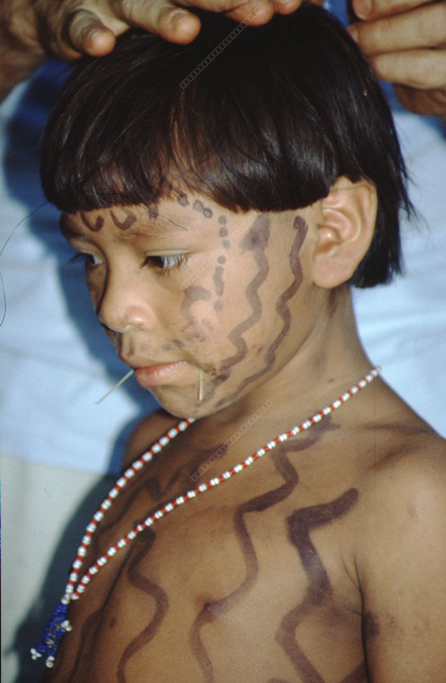 Indigenous Child with Traditional Body Painting and Labret Jewelry