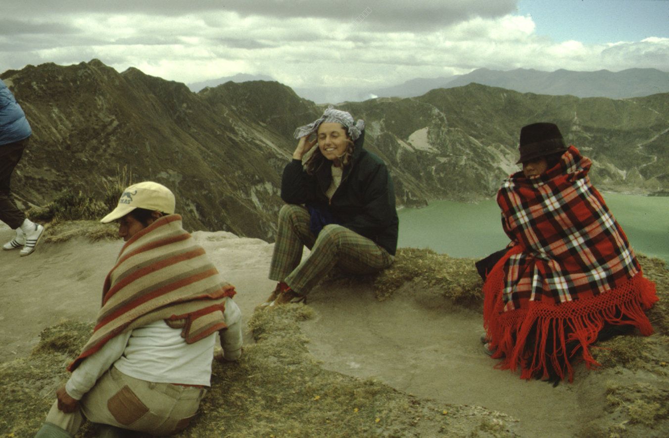 Tourists and Locals at the Quilotoa Crater Lake in the Andes