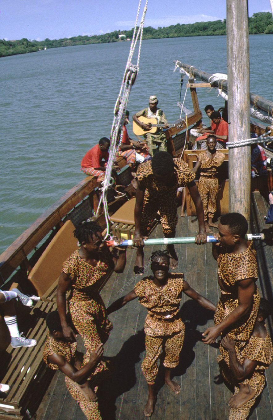 Dance Group in Leopard Print on a Traditional Boat (Dhow)
