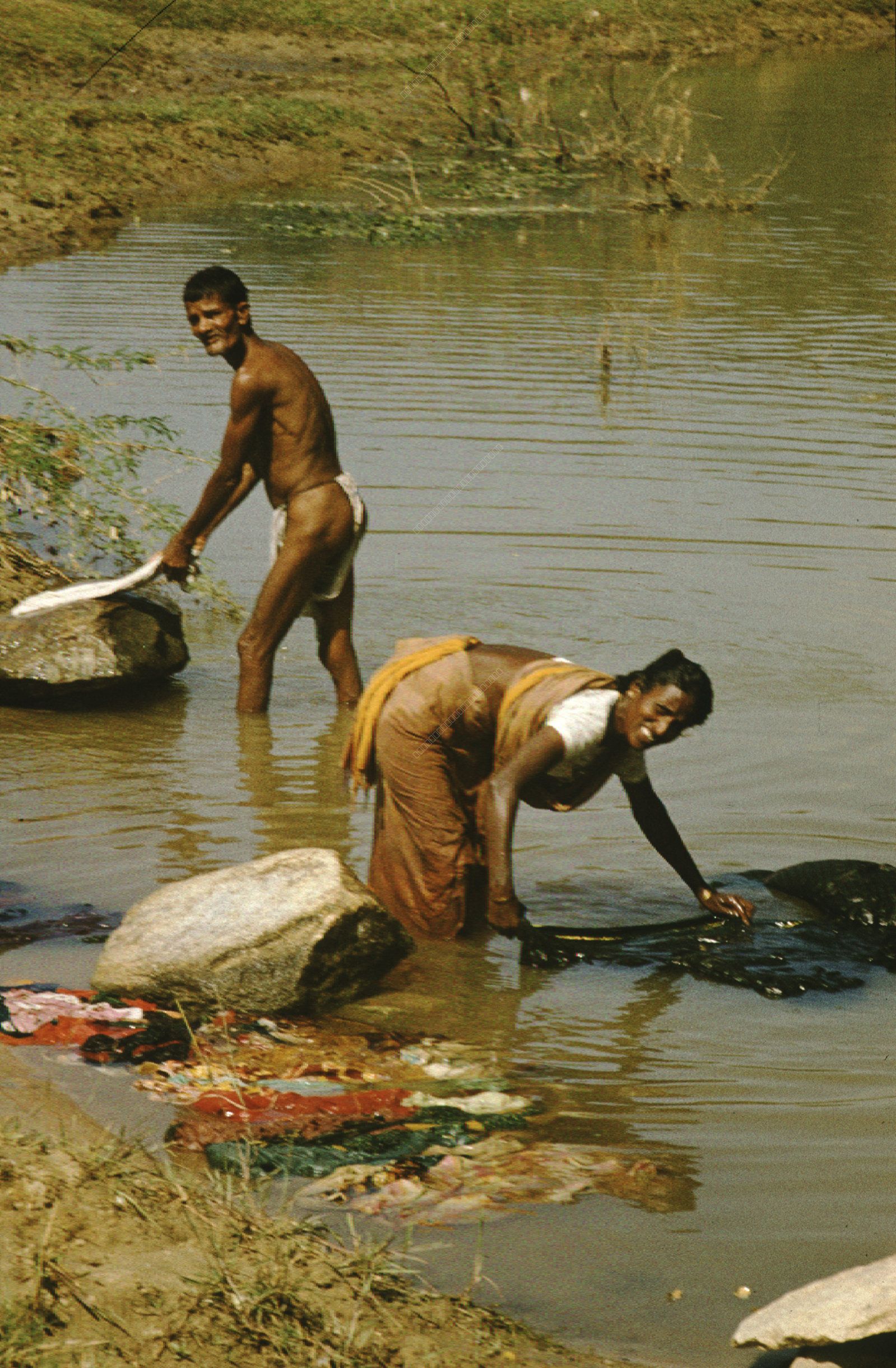 Washing Laundry on the Riverbank in India