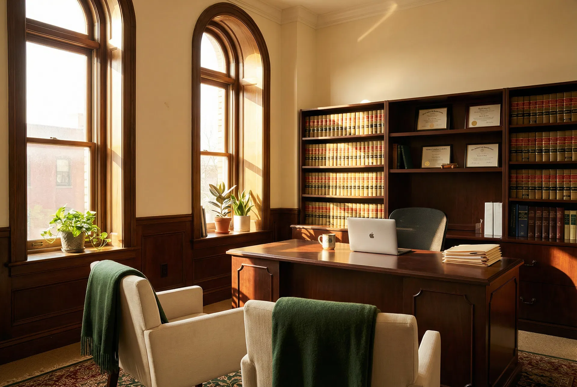 A warm, well-appointed legal office