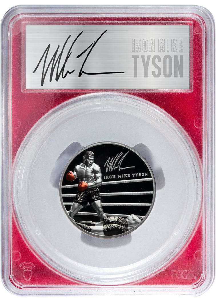 Mike Tyson 'Iron Mike Tyson' Autographed Graded Silver Medal/Coin PCGS Encased