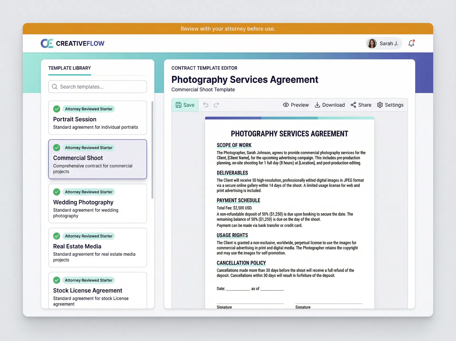 APCHR contract and licensing template interface