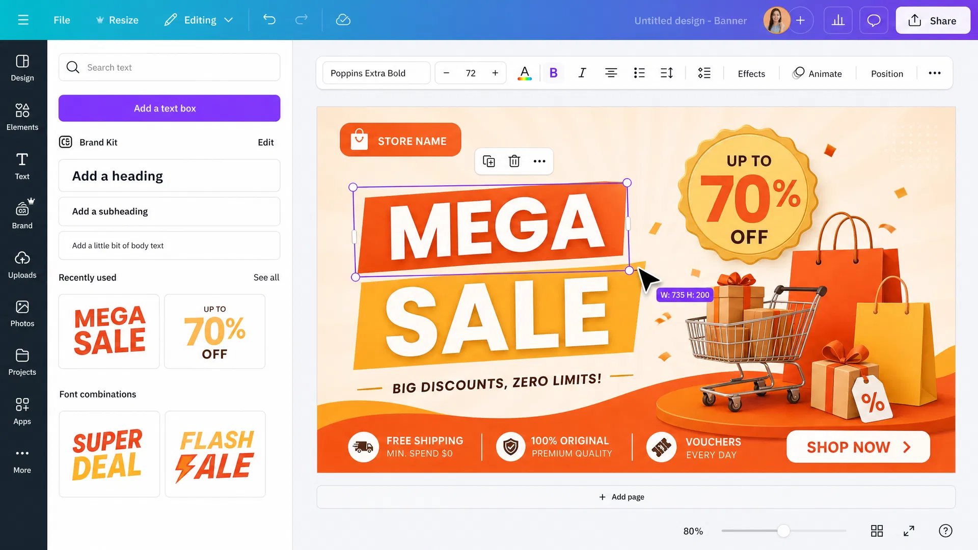 Demonstração de edição no Canva: personalize as artes em poucos minutos