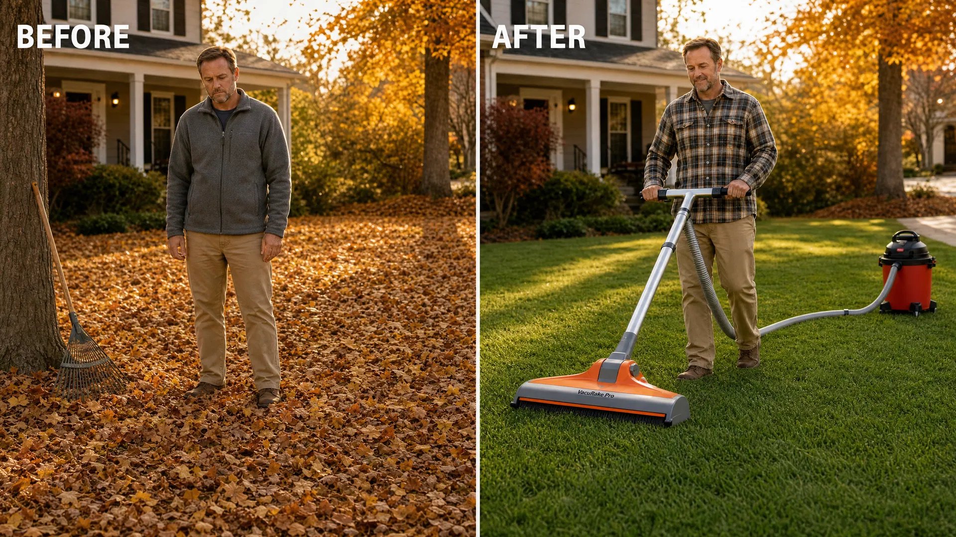 Before and after using VacuRake Pro
