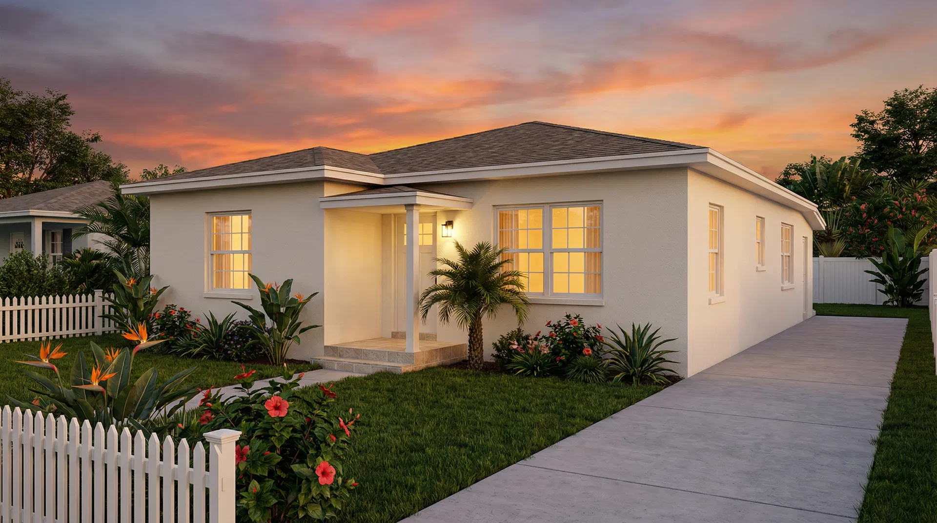 Renovated Bungalow Exterior — Dusk View