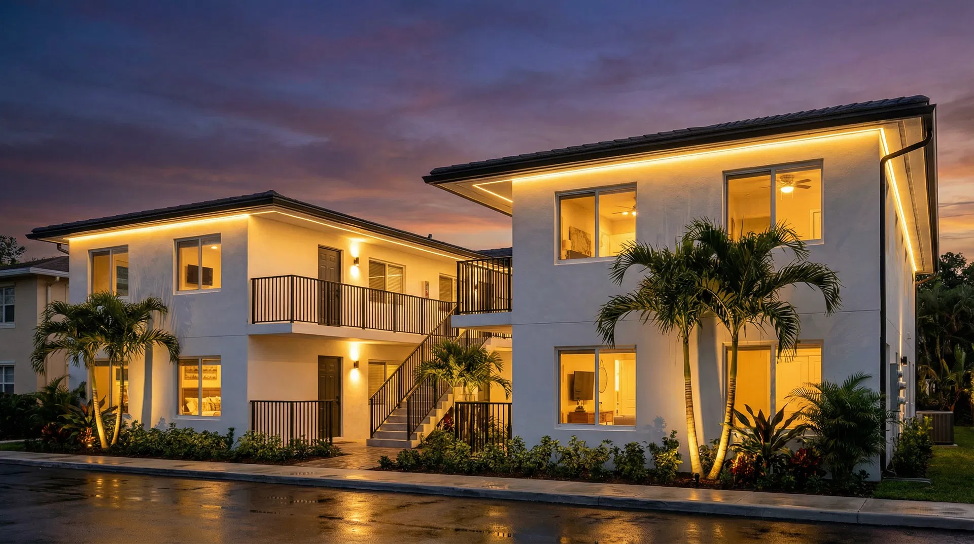 Renovated Exterior — Evening View