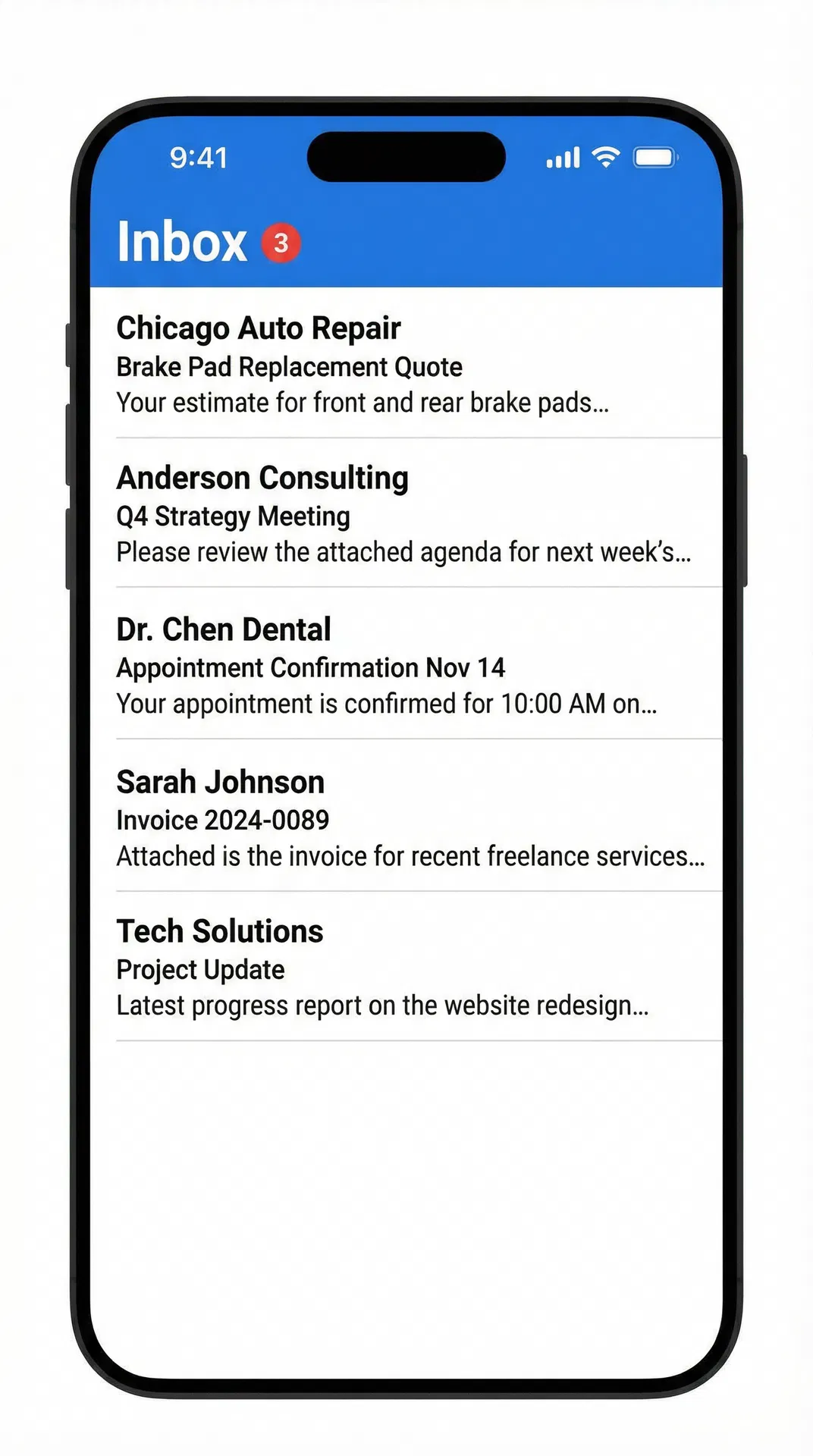 Flat iPhone showing email inbox