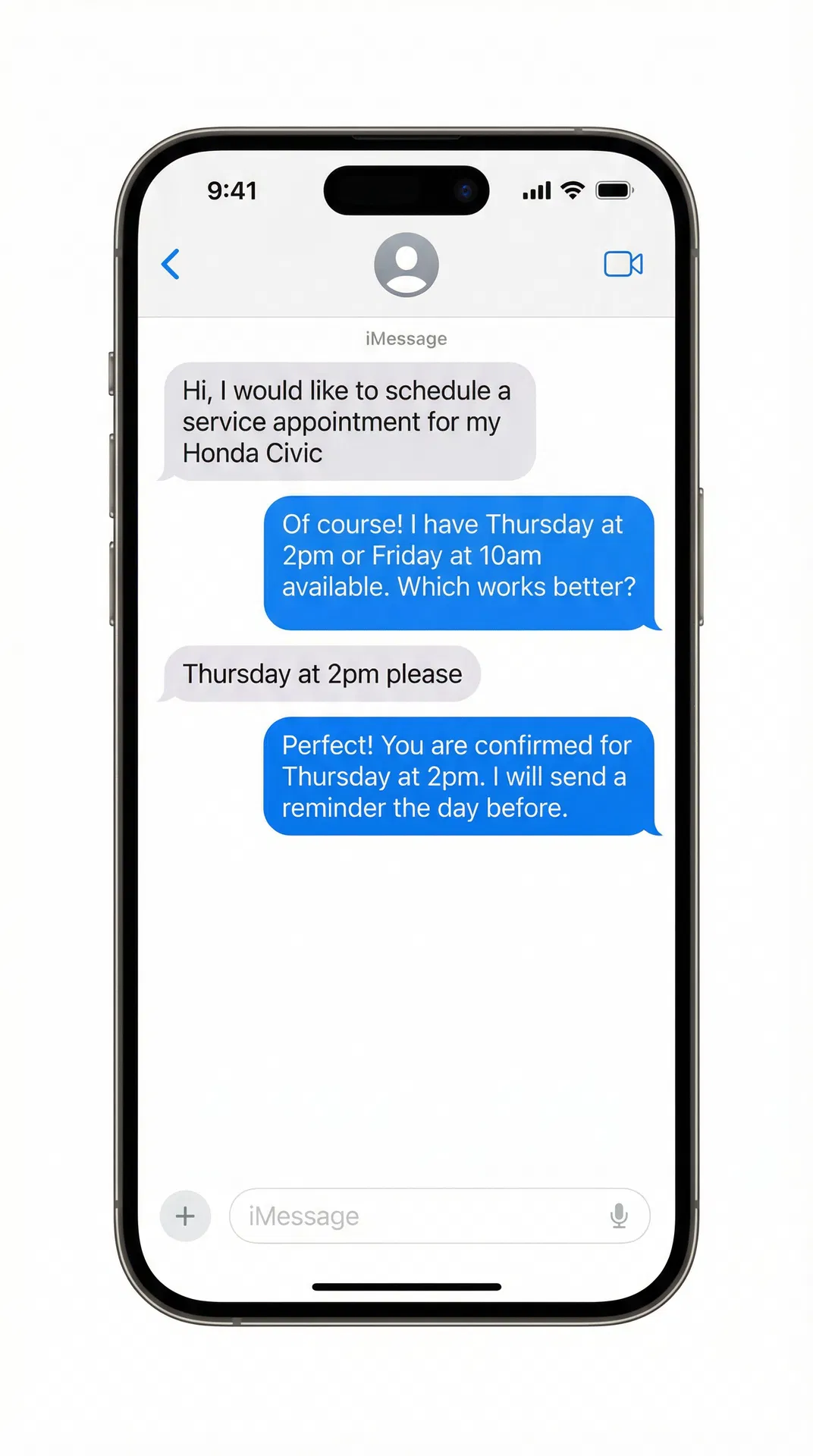 Flat iPhone showing iMessage conversation